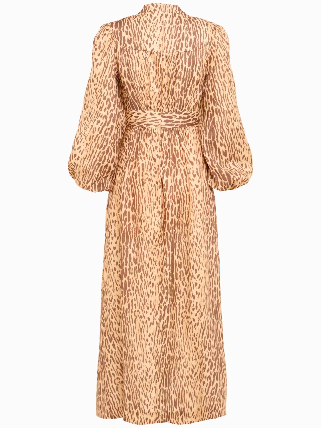 Zimmermann Cascadian Leopard Print Long Sleeve Linen Midi Dress In Brown