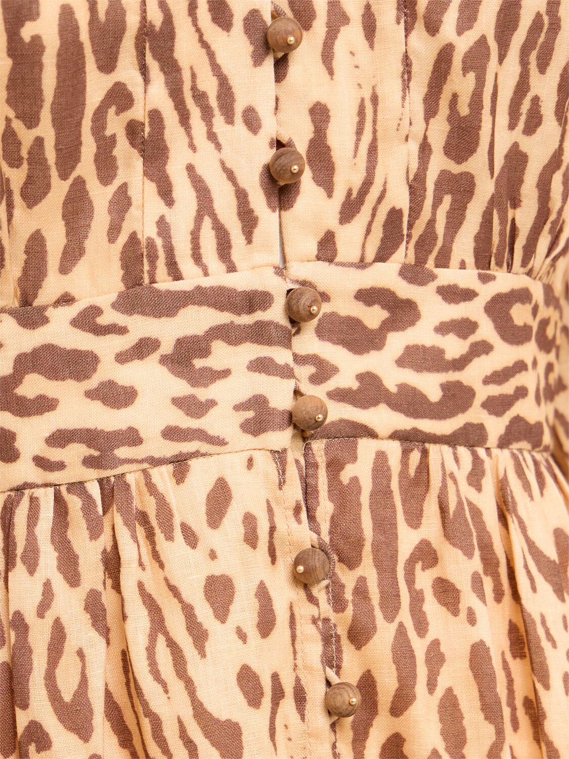 Zimmermann Cascadian Leopard Print Long Sleeve Linen Midi Dress In Brown