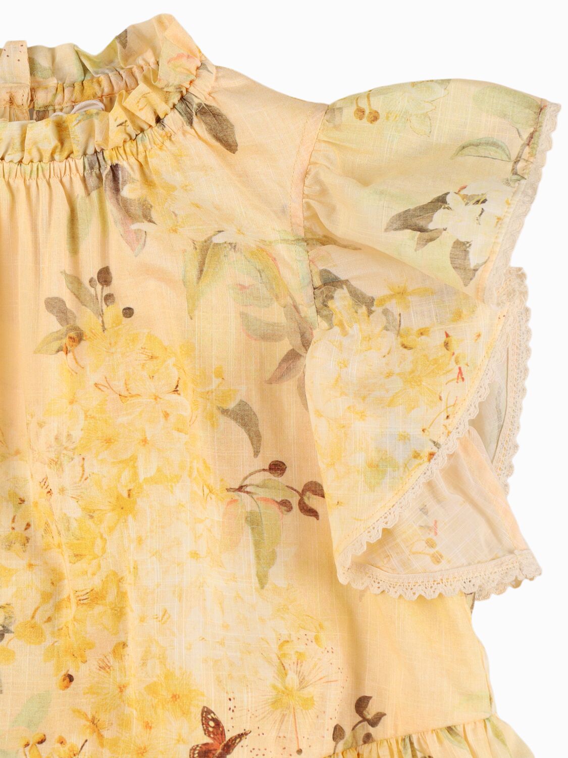 Zimmermann Floral Print Cotton Muslin Dress In Yellow