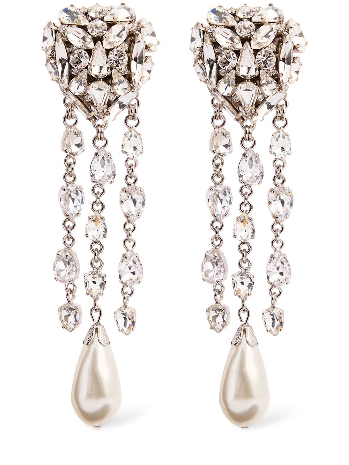 ALESSANDRA RICH Crystal Heart Earrings W/ Fringes