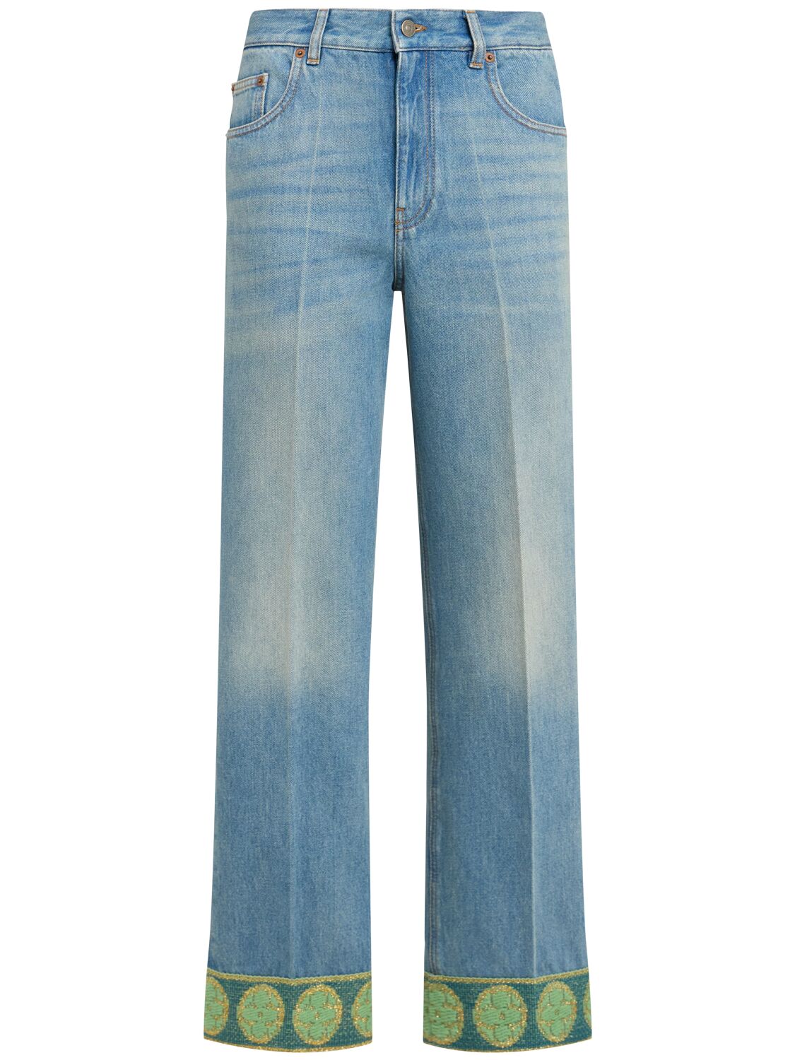 Embroidered High Rise Straight Jeans