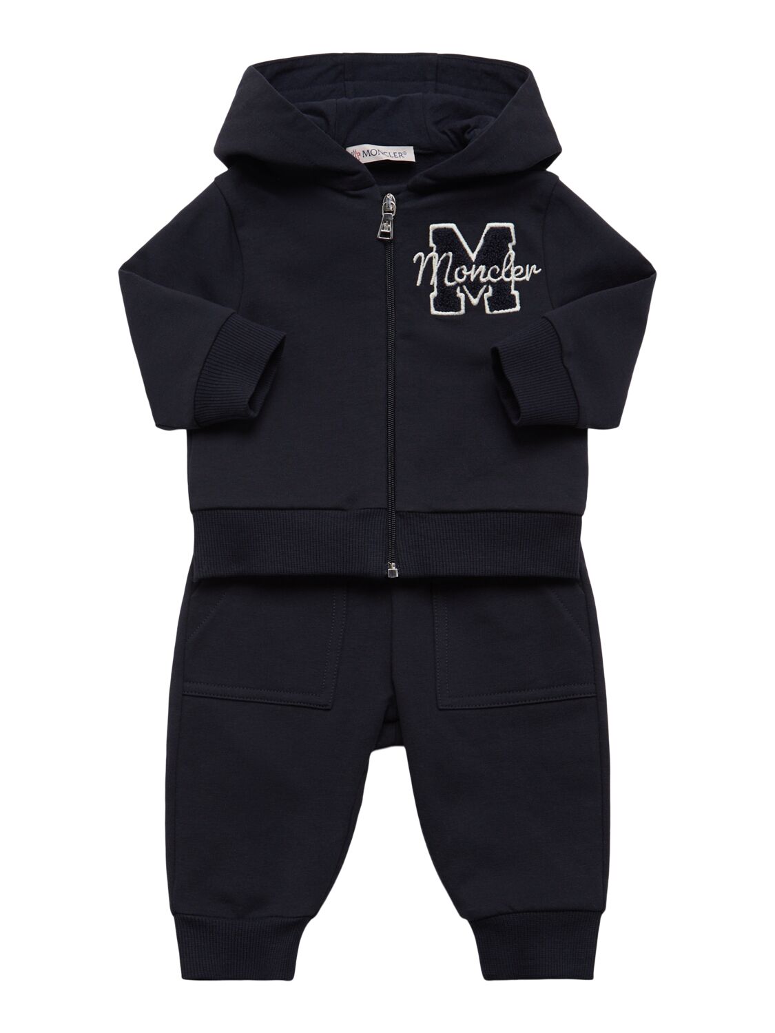 Moncler Babies' Embroidered Logo Cotton Blend Set In Blue