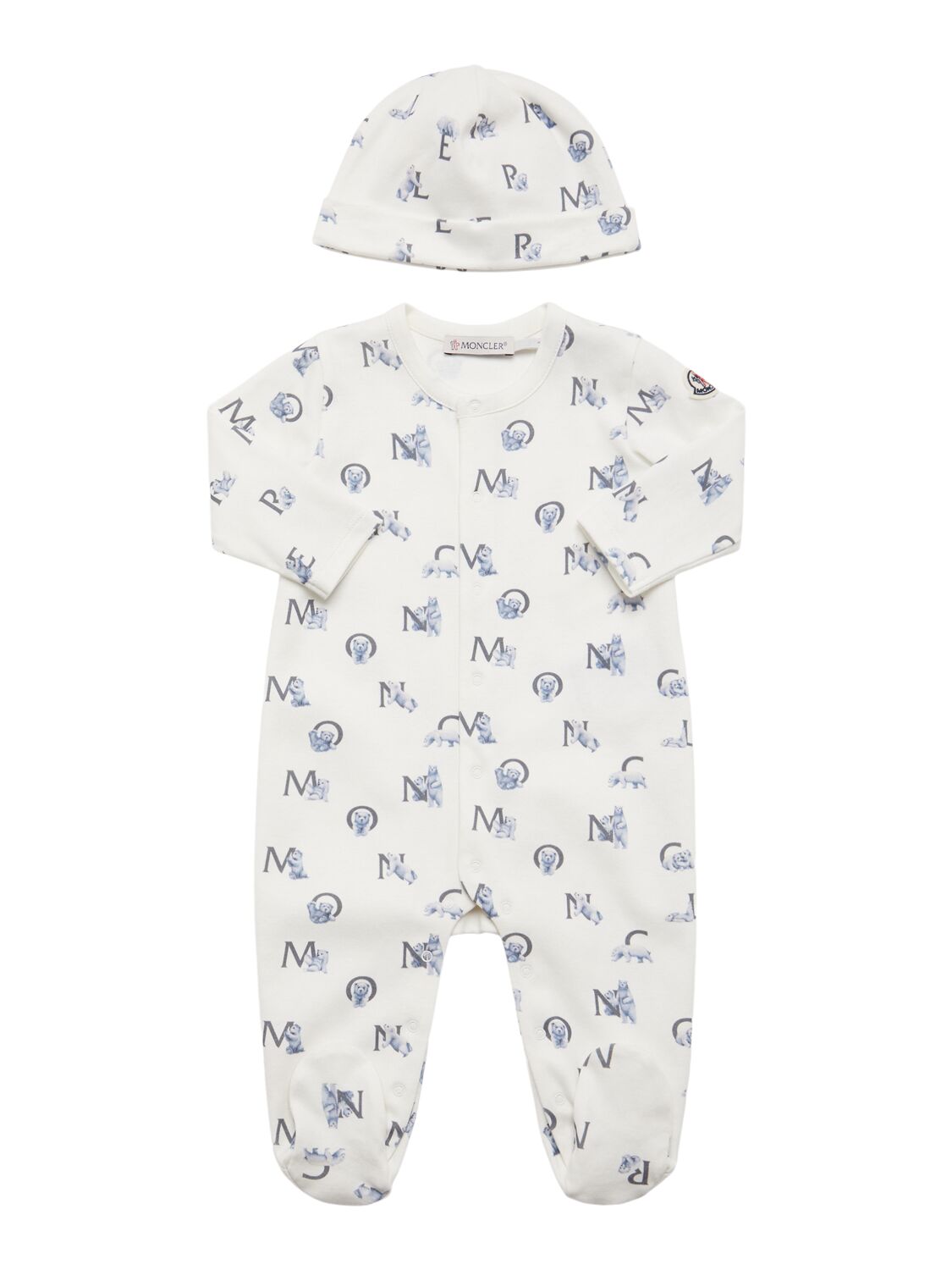 Moncler Teddy Bear Logo Cotton Set In White
