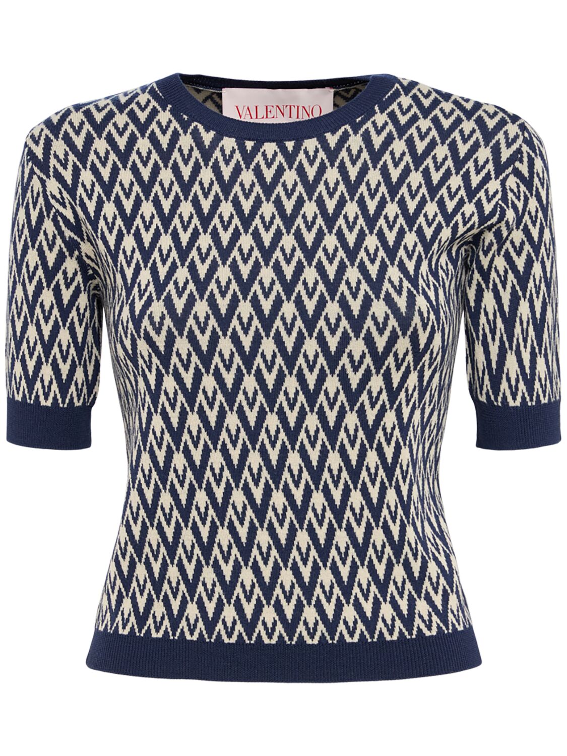 Pull-over Manches Courtes En Laine Jacquard - VALENTINO - Modalova