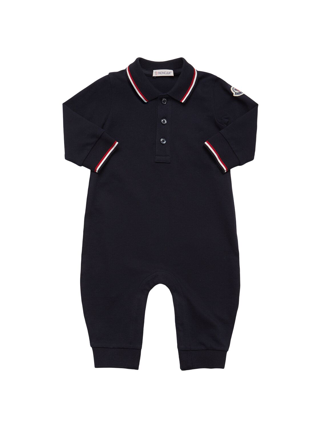 Moncler Babies' Tricolor Trim Cotton Blend Piquet Romper In Black