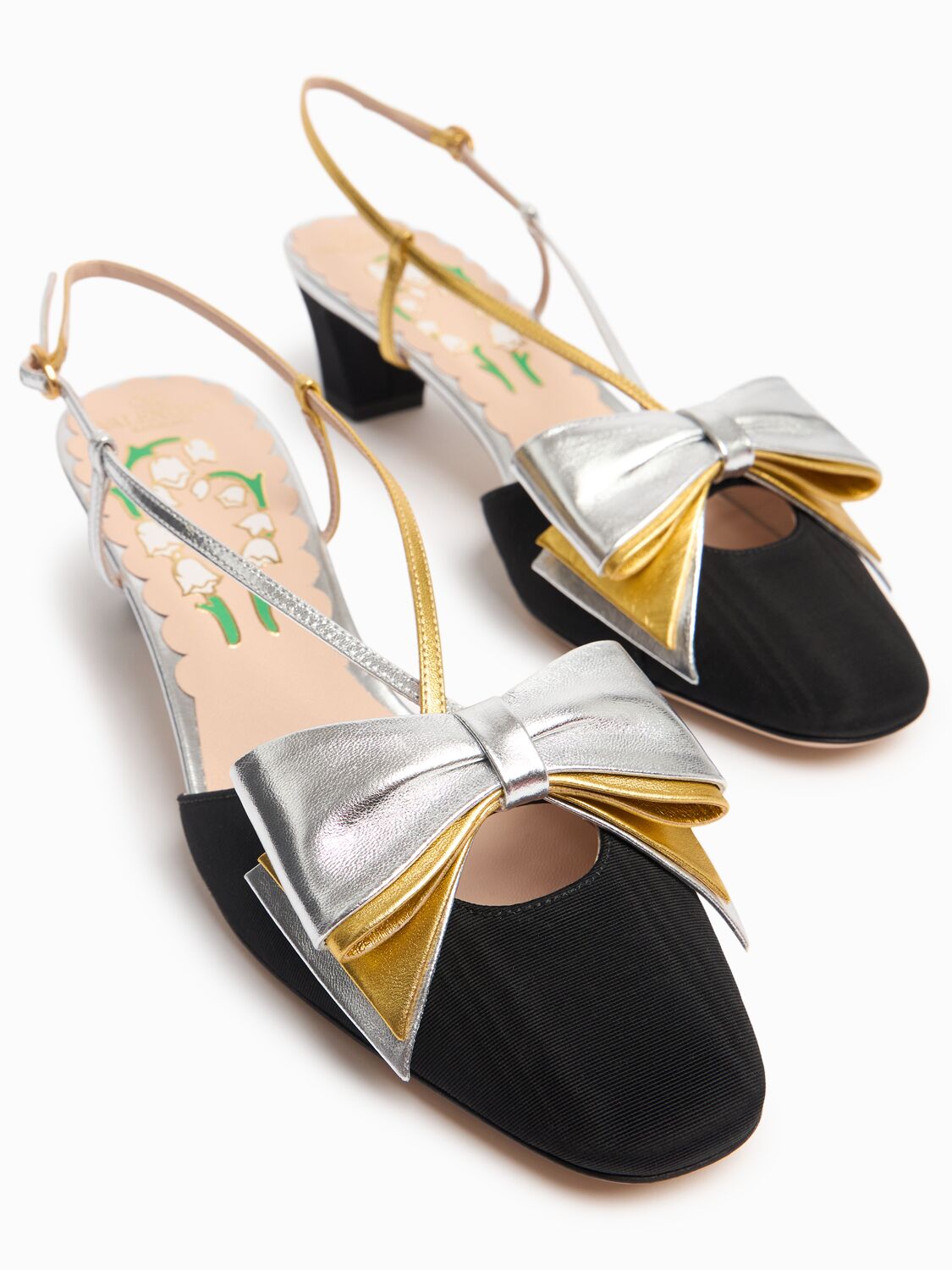 Valentino Slingback Decollete Bowow In Moire Tissue In Black
