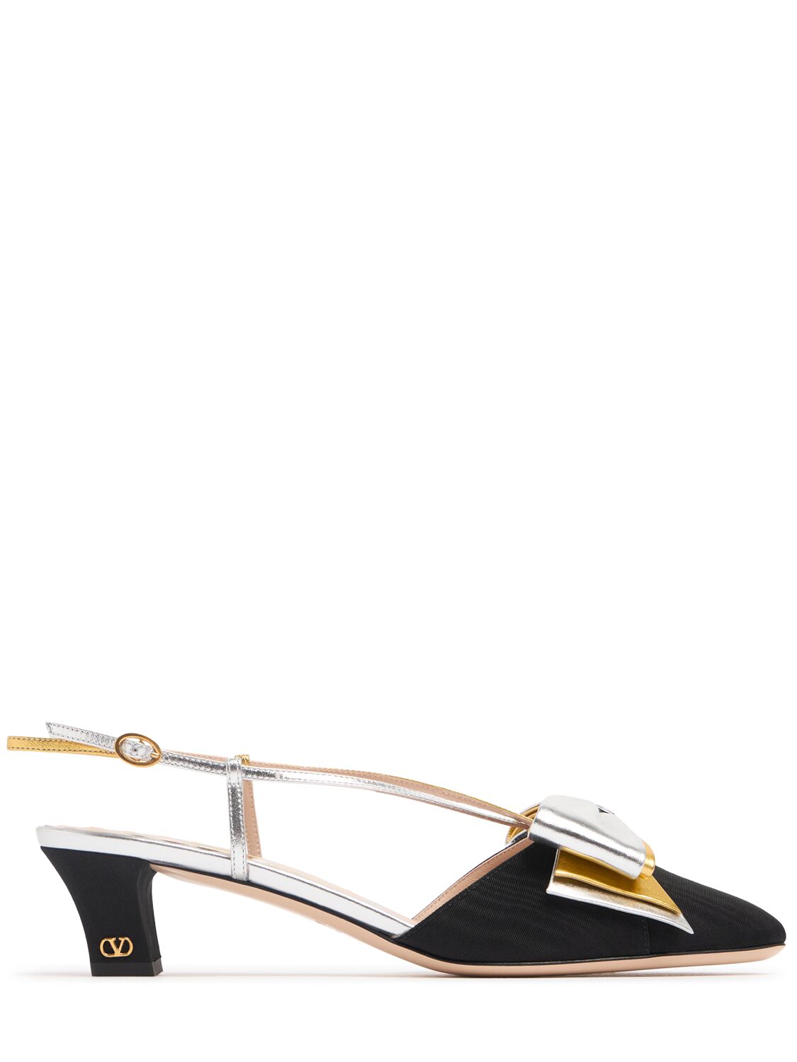 Valentino Slingback Decollete Bowow In Moire Tissue In Black