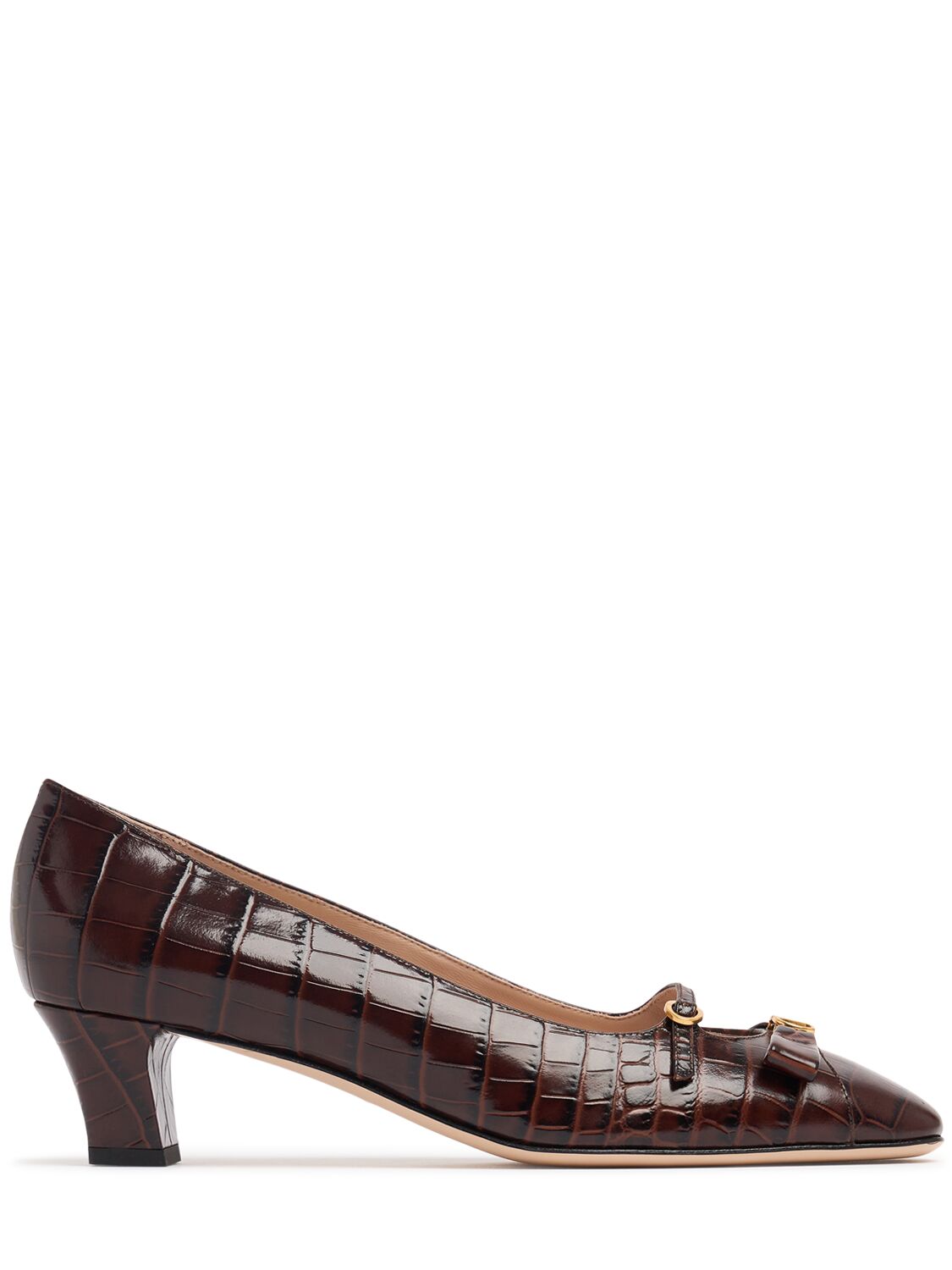 Valentino Brown Crocodile Effect Calfskin Pumps With Bow And Medium Heel