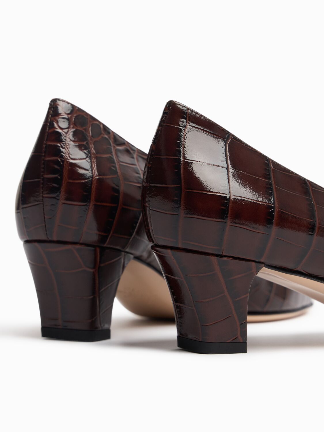 Valentino Brown Crocodile Effect Calfskin Pumps With Bow And Medium Heel