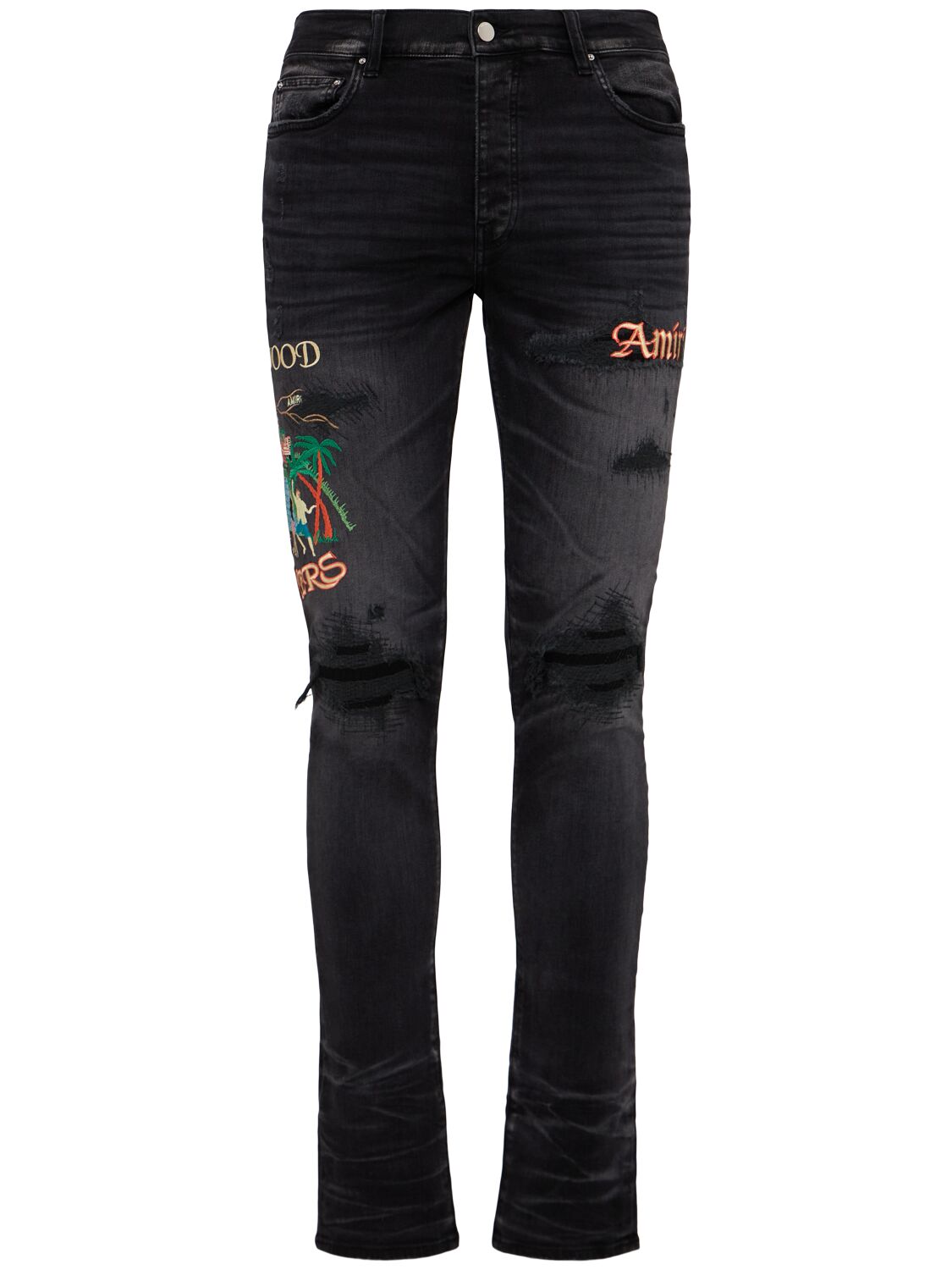 ジーンズ【AMIRI】関税込み送料無料 ロークロッチ ロゴ コットン AMIRI logo-print Cotton T-shirt | Black | FARFETCH JO