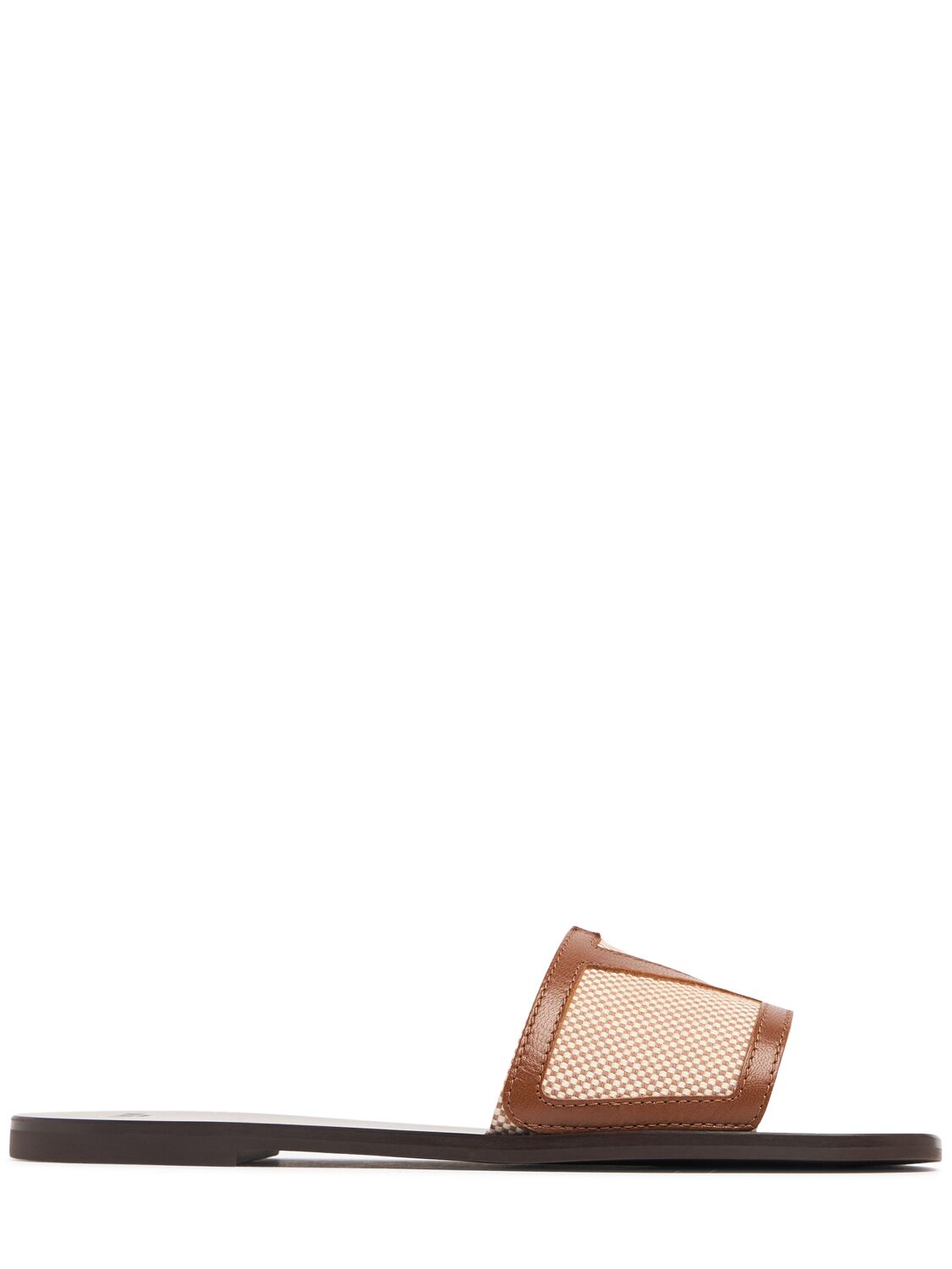 Valentino Garavani 10mm Cotton & Leather Slide Sandals