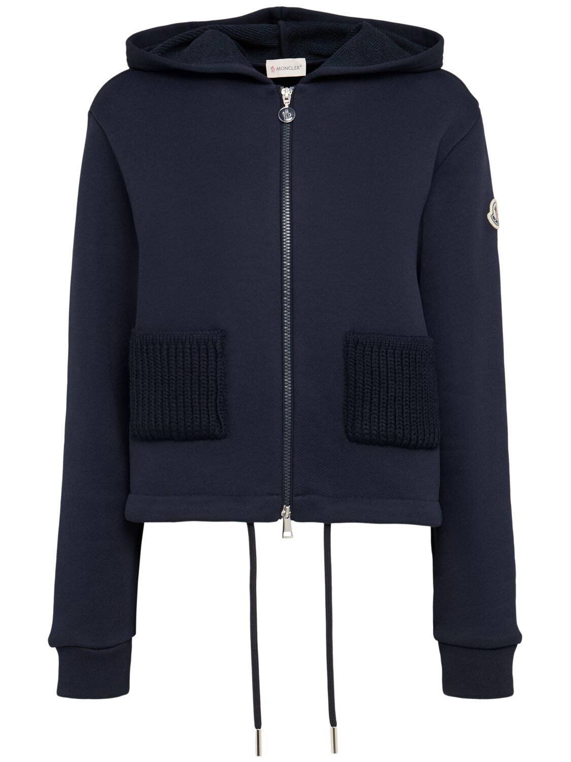 Moncler Cotton Blend Zip-up Hoodie In Blue