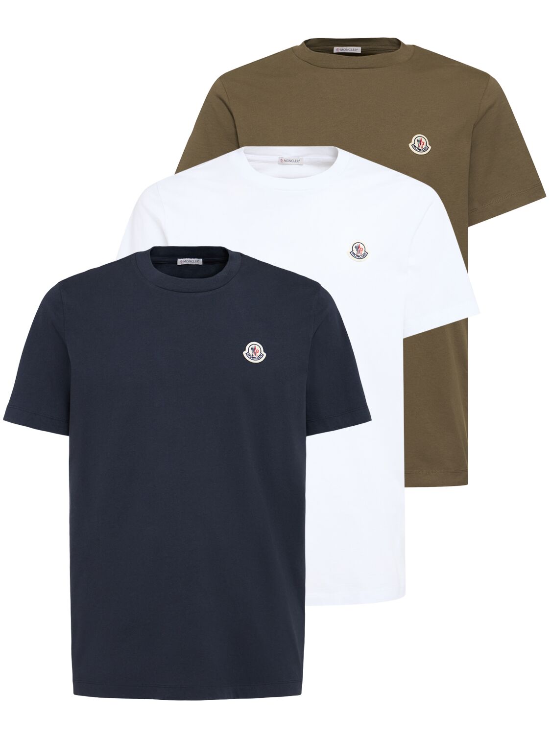 Pack Of 3 Logo Patch Cotton T-shirts - MONCLER - Modalova