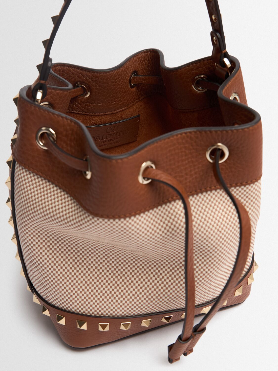 Valentino Rockstud Canvas & Leather Bucket Bag