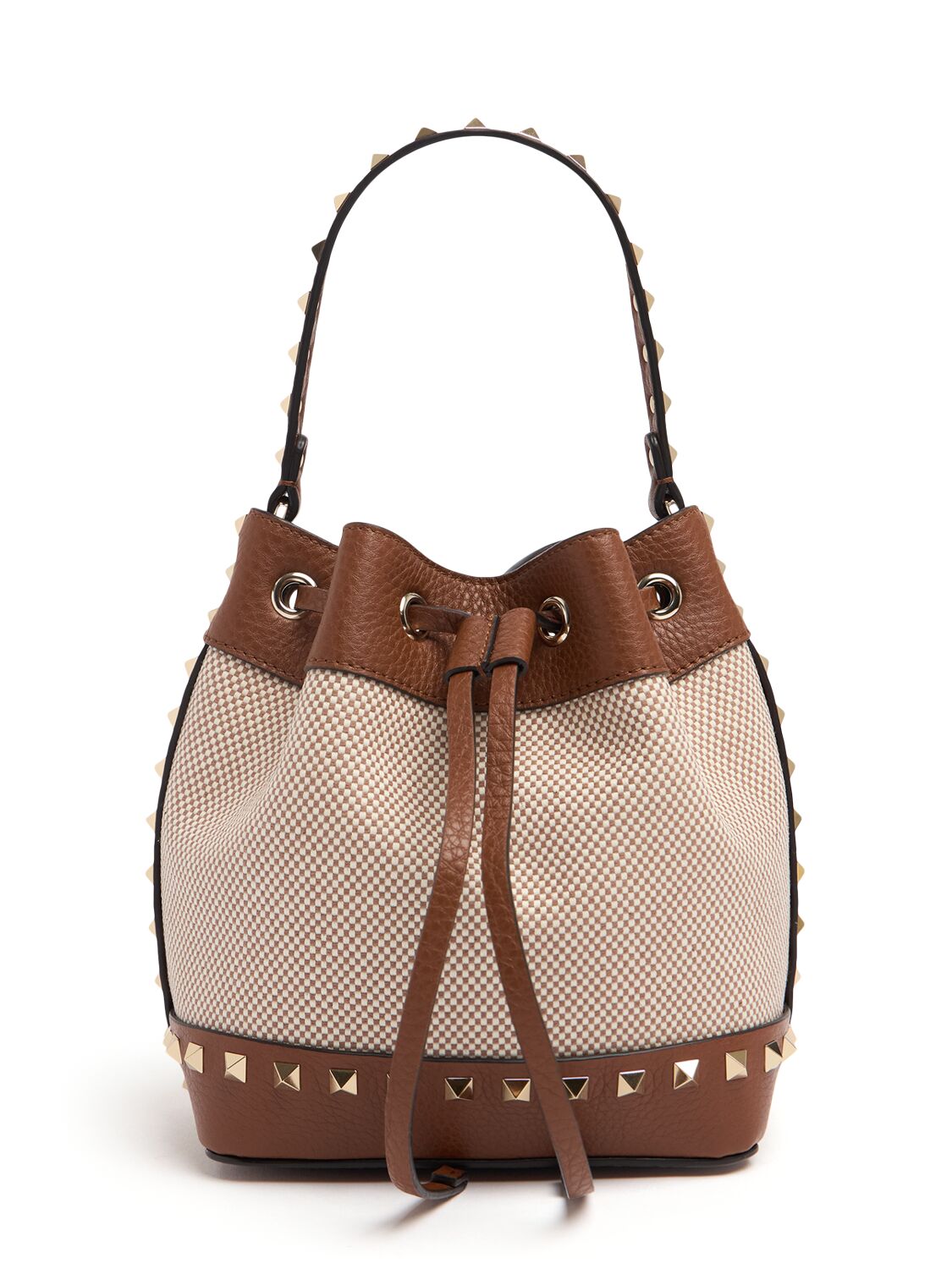 VALENTINO GARAVANI Rockstud Canvas & Leather Bucket Bag