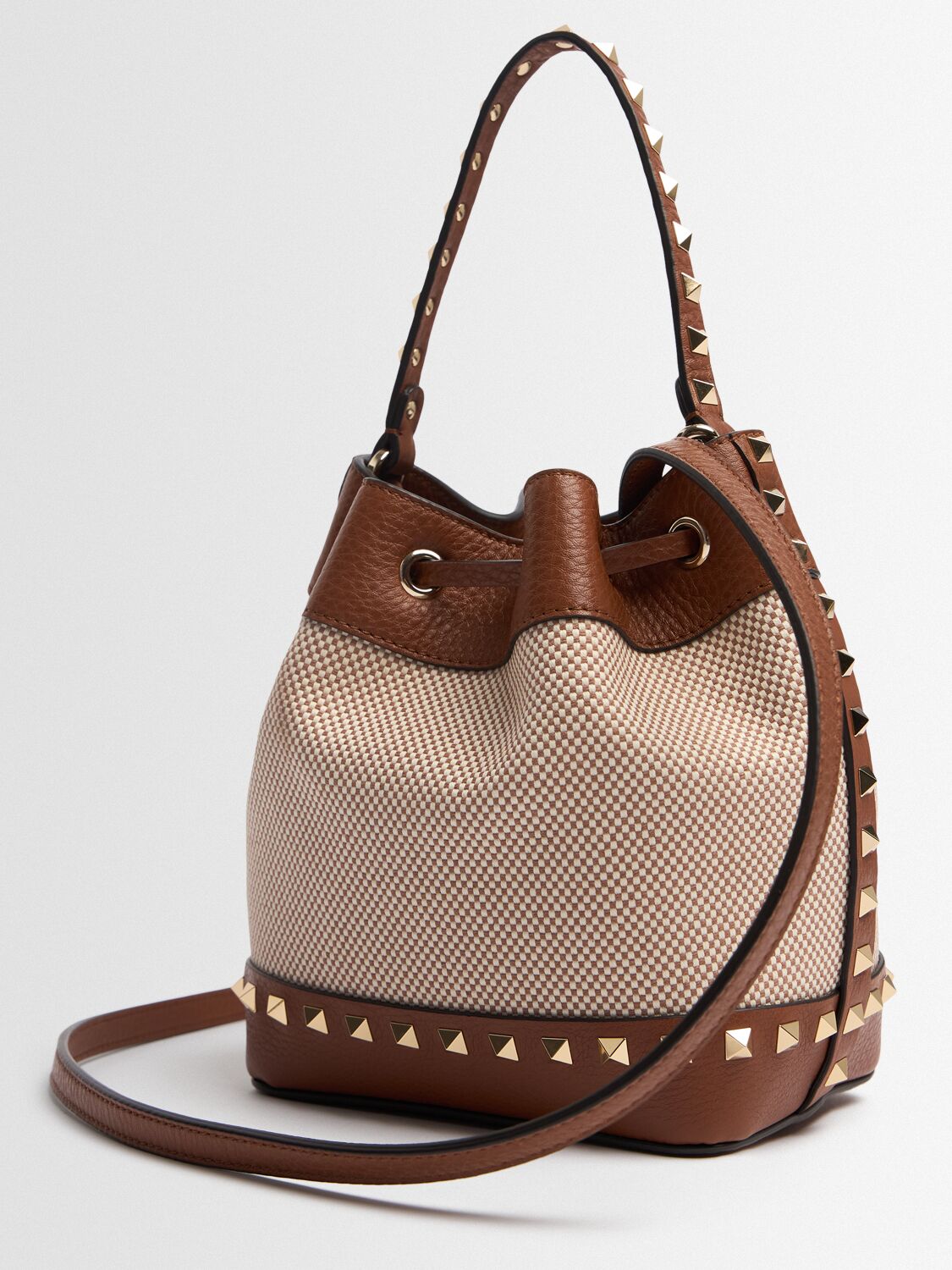 Valentino Rockstud Canvas & Leather Bucket Bag