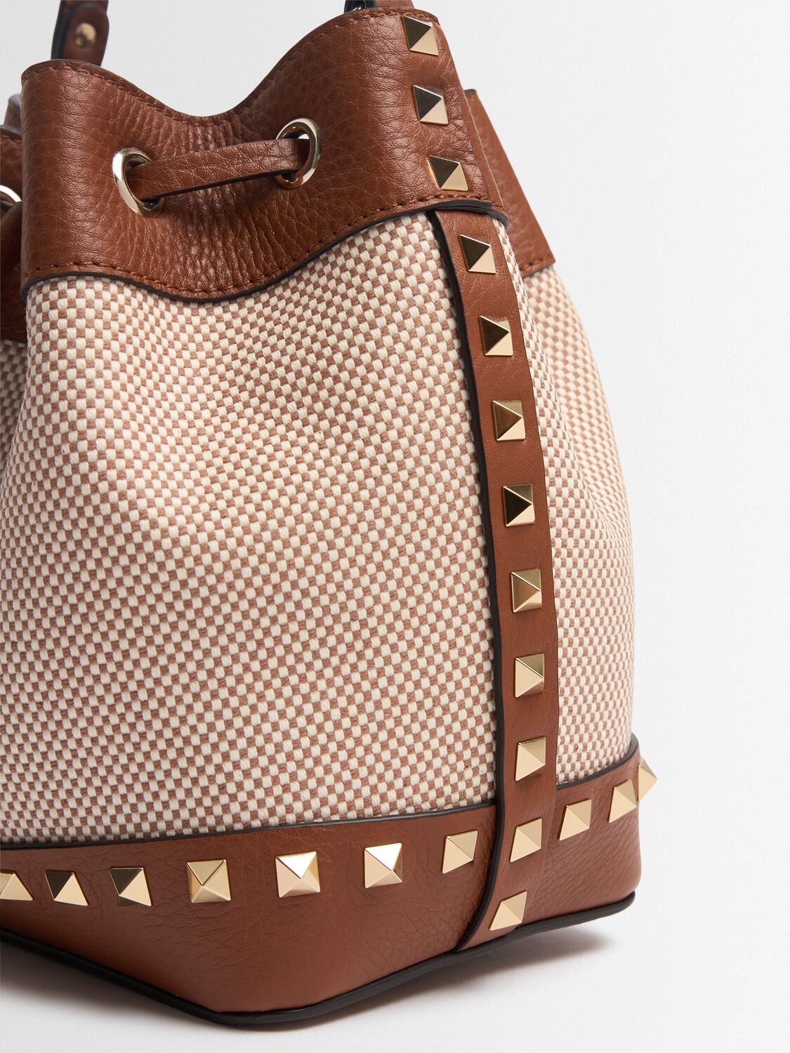 Valentino Rockstud Canvas & Leather Bucket Bag