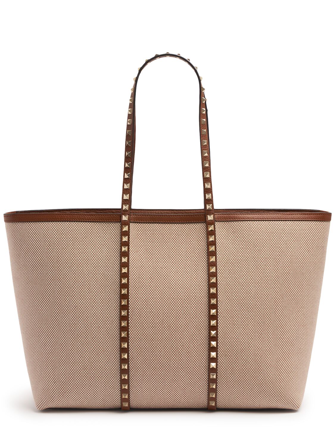 Valentino Garavani Rockstud Canvas Tote Bag In Brown