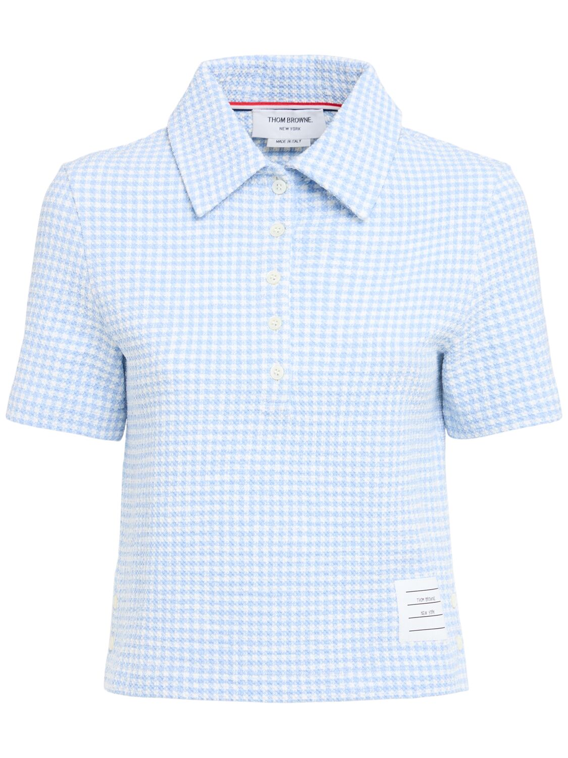 Thom Browne Gingham Tweed Short Sleeve Polo In Blue