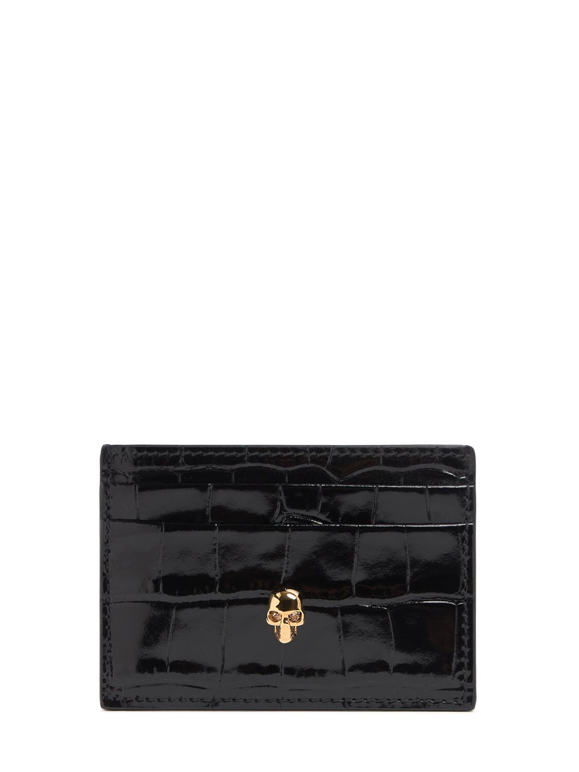 Alexander Mcqueen Croc Embossed Leather Card Holder In Black