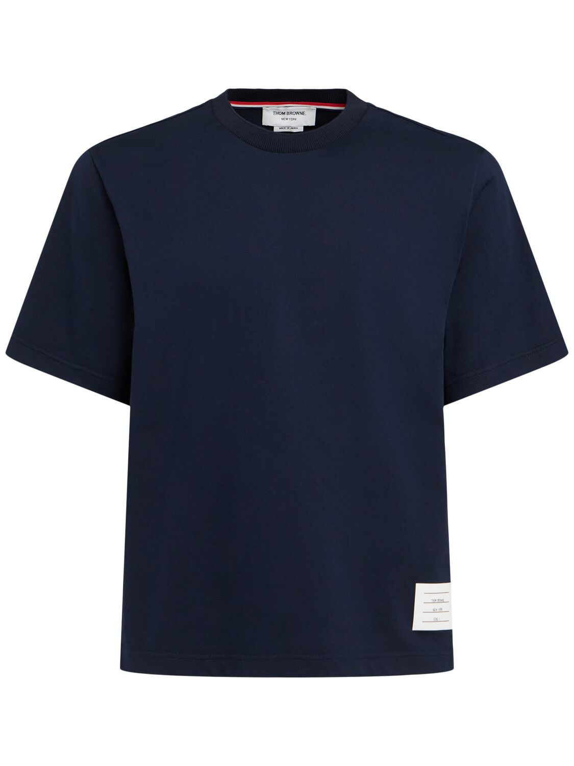 Thom Browne Blue T-shirt With Logo Patch In Stretch Wool Man In Blue
