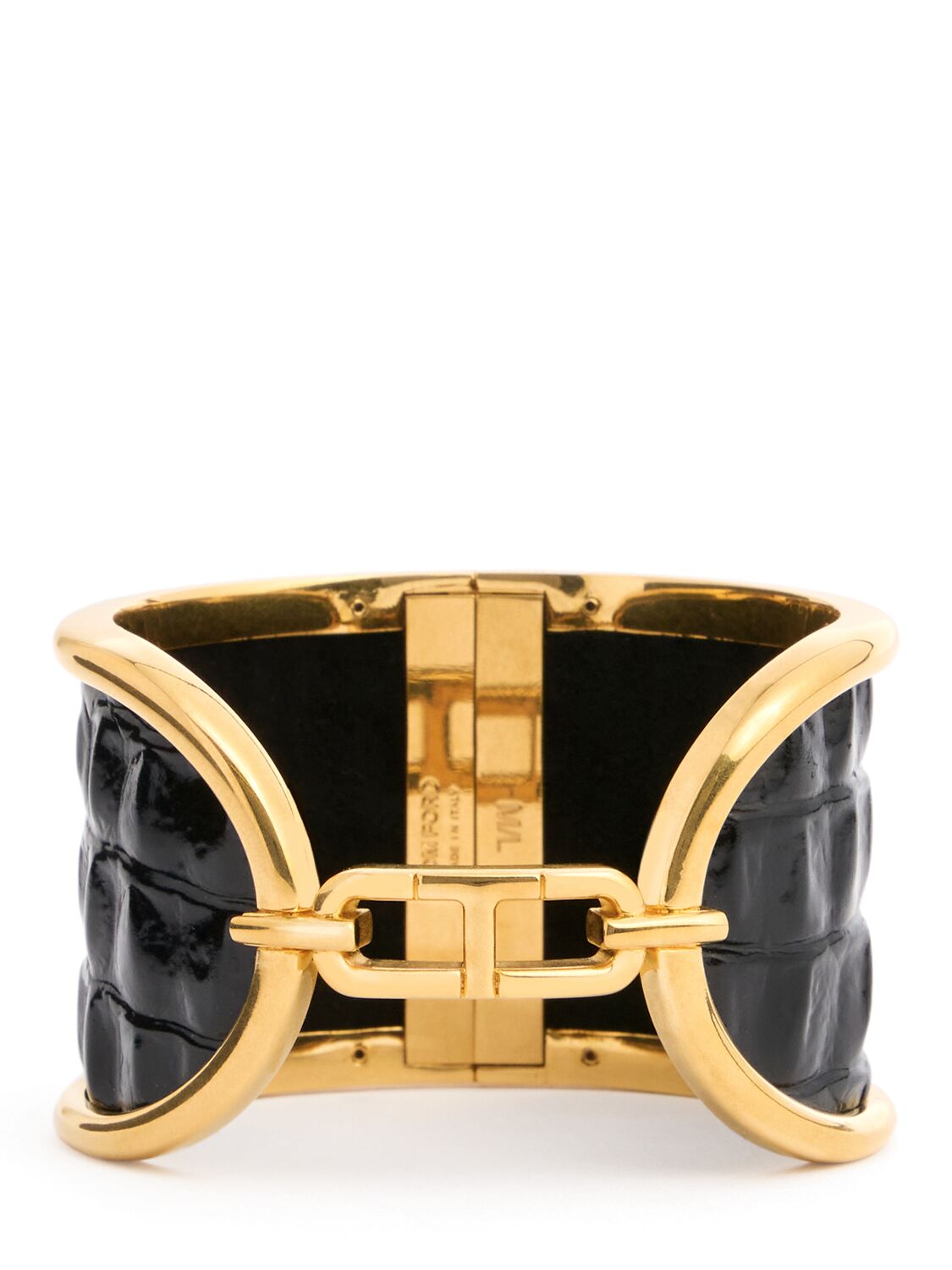 Embossed Leather & Brass Cuff Bracelet