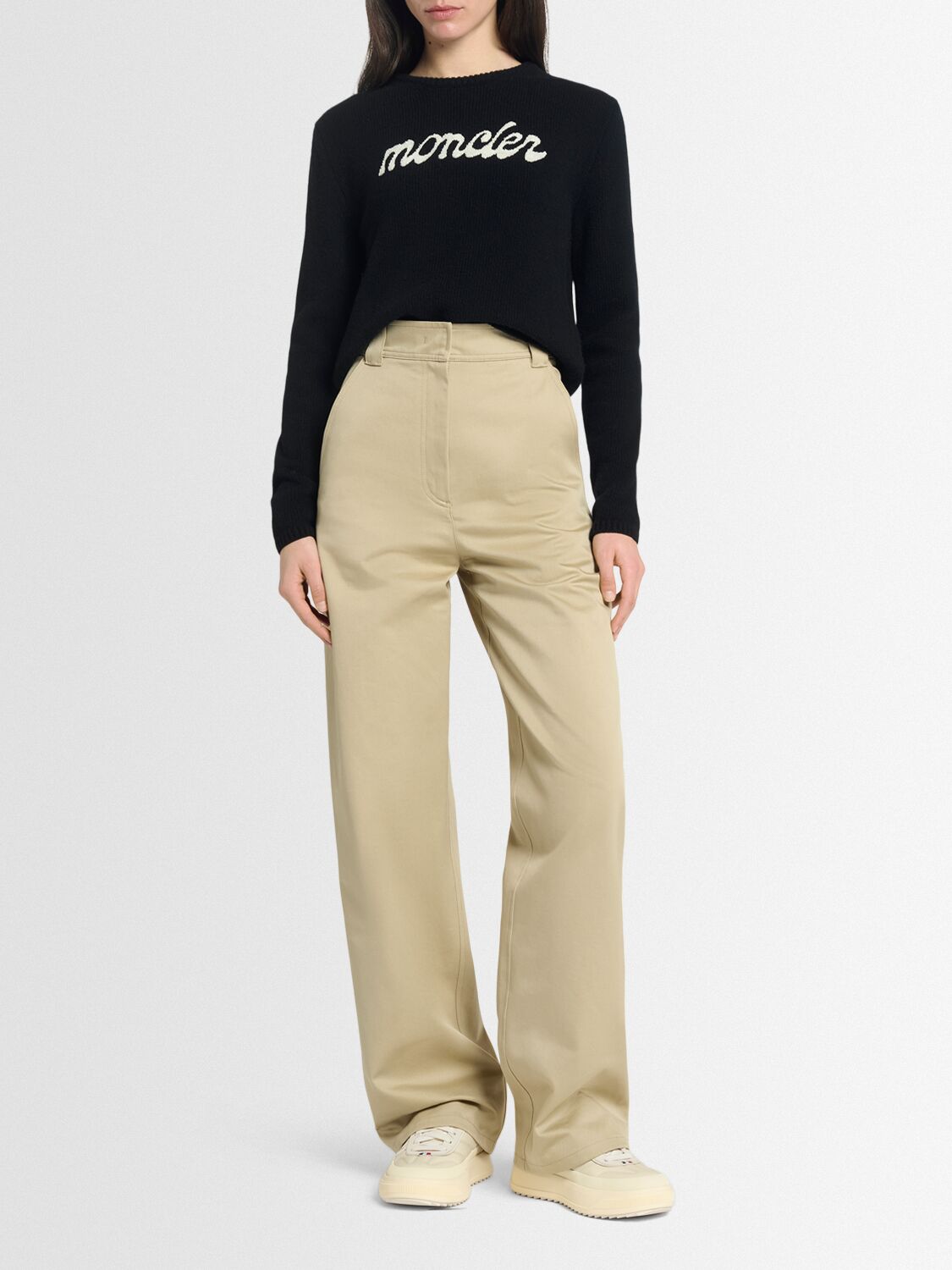Moncler Embroidered Logo Wool Blend Sweater In Black