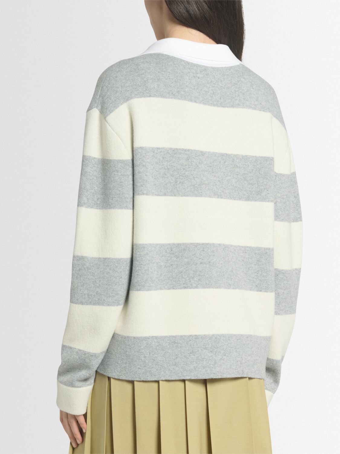 Moncler Striped Wool And Cotton-blend Polo Shirt In Gray