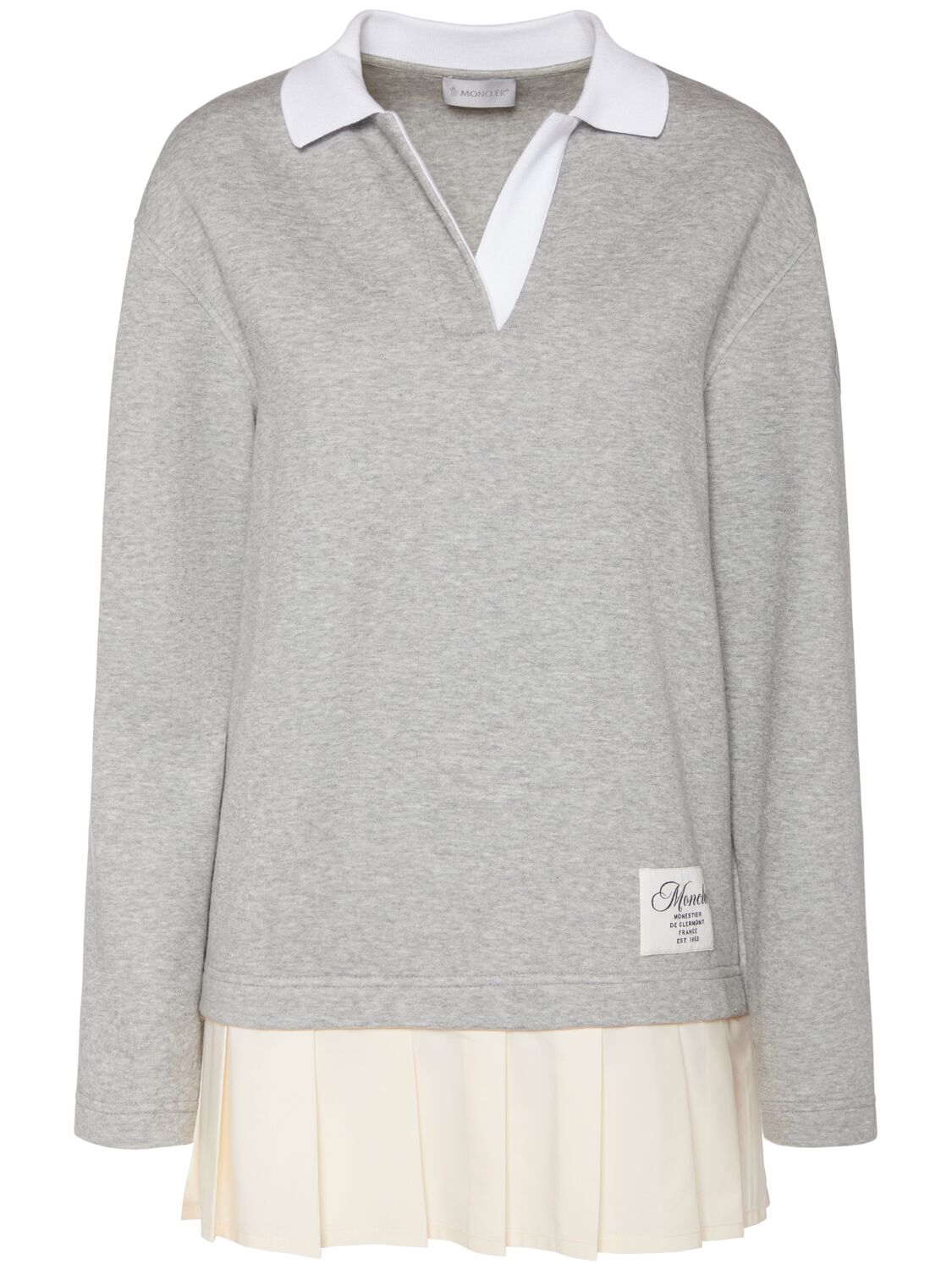 Moncler Long Sleeve Mixed Media Polo Dress In Gray