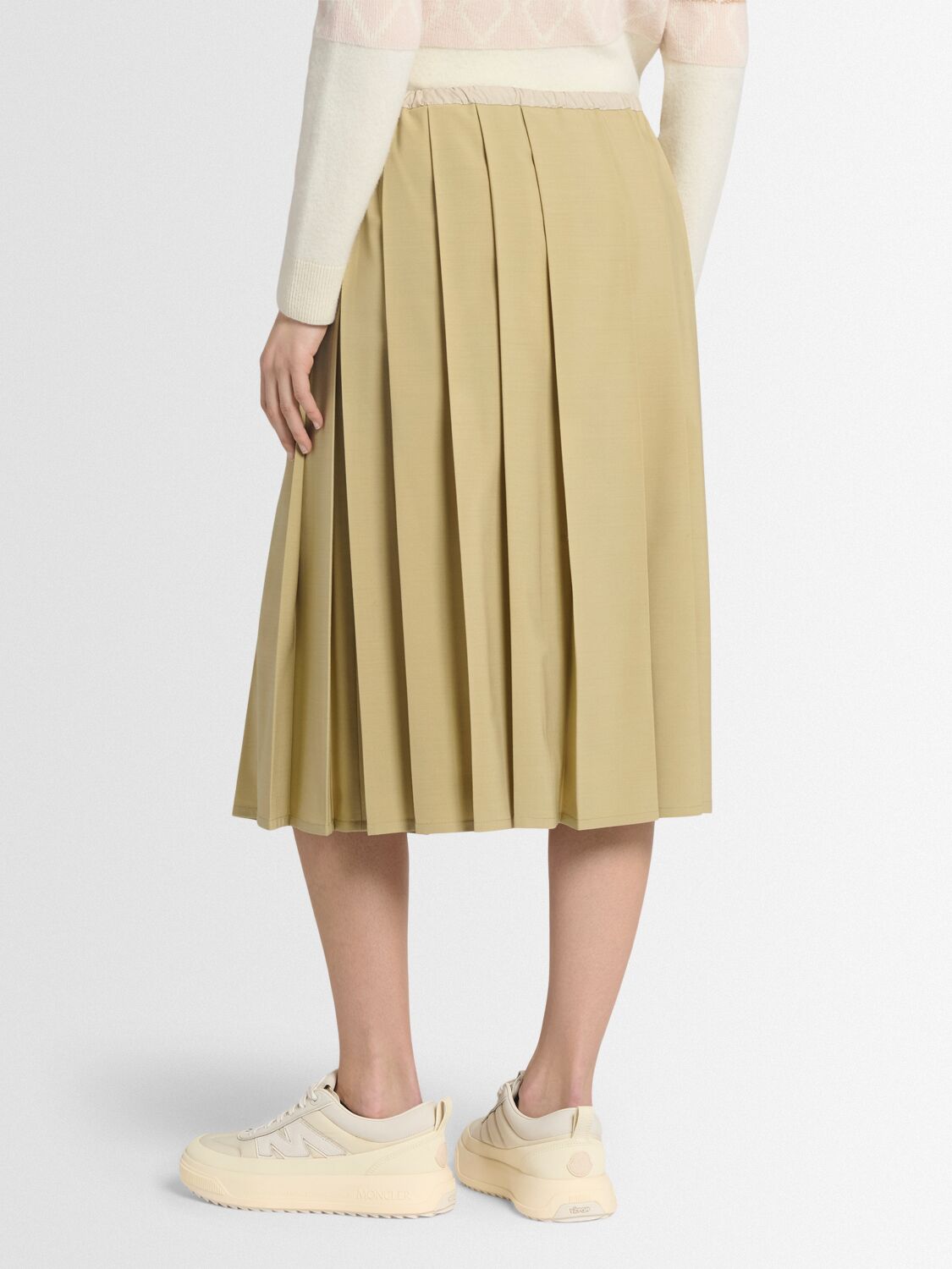 Moncler Pleated Tech Blend Midi Skirt In Nude