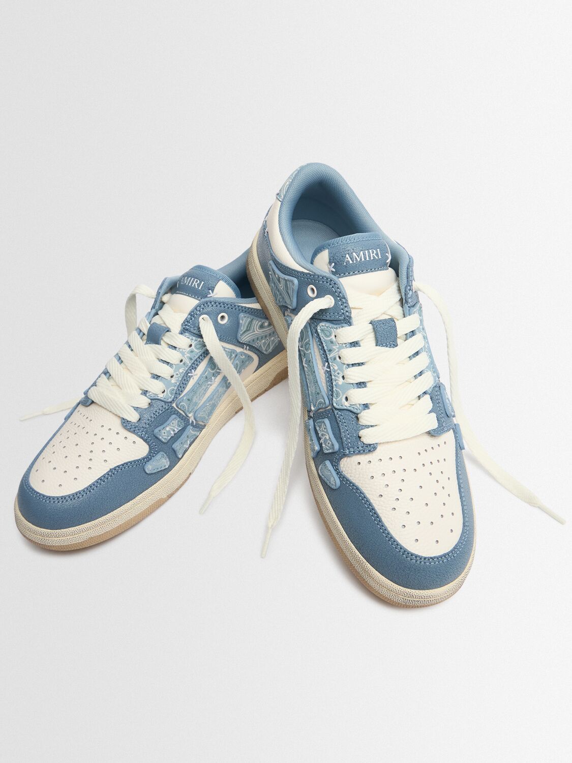 Amiri Light Blue Leather Bandana Skel Low Top Sneakers In Blue