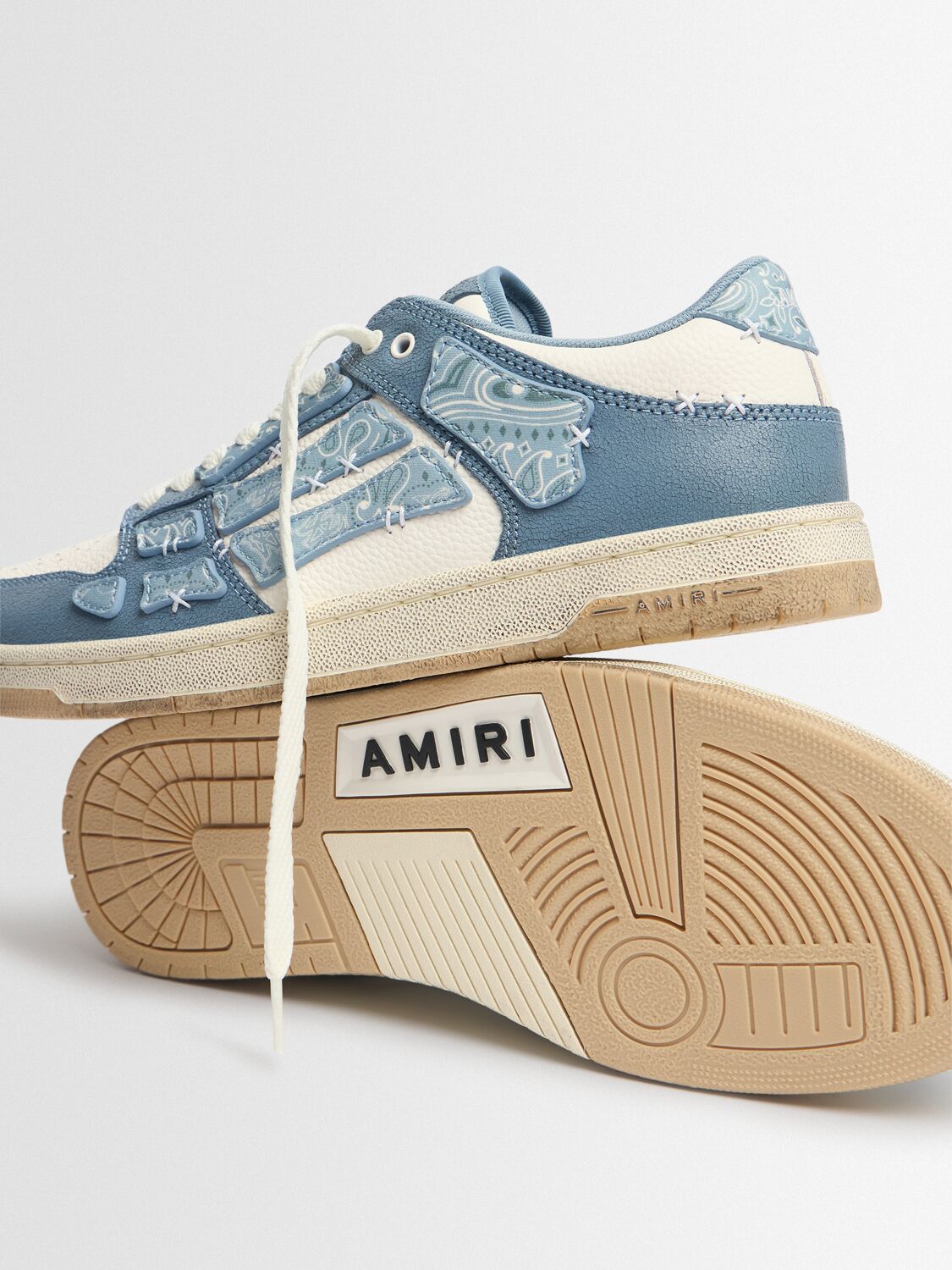 Amiri Light Blue Leather Bandana Skel Low Top Sneakers In Blue