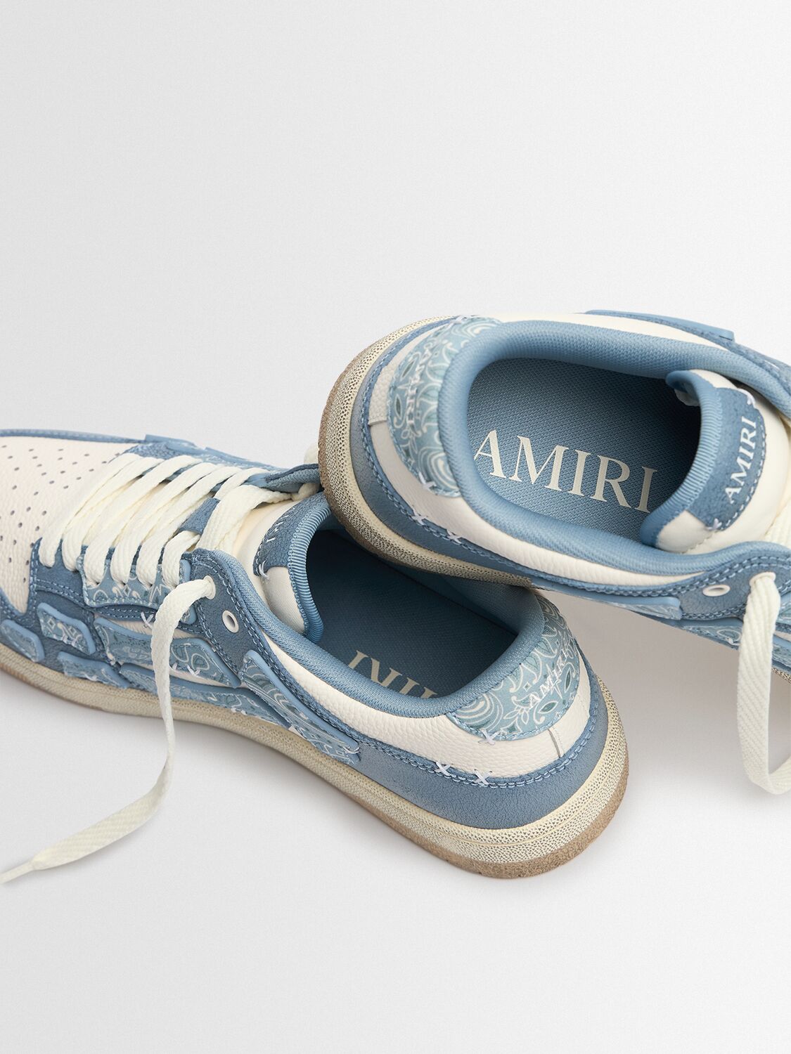 Amiri Light Blue Leather Bandana Skel Low Top Sneakers In Blue