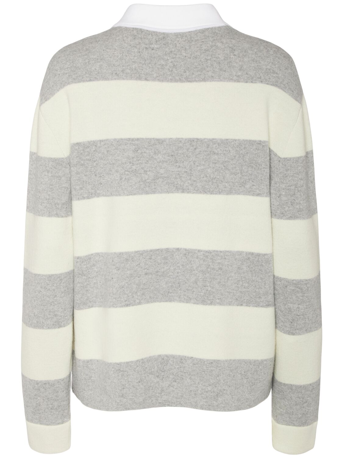 Moncler Striped Wool And Cotton-blend Polo Shirt In Gray