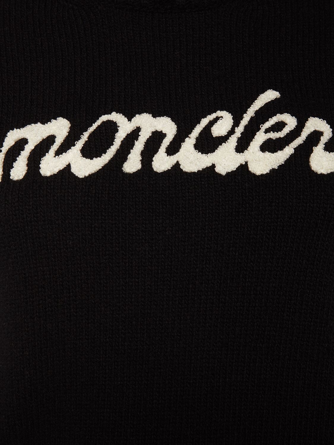 Moncler Embroidered Logo Wool Blend Sweater In Black