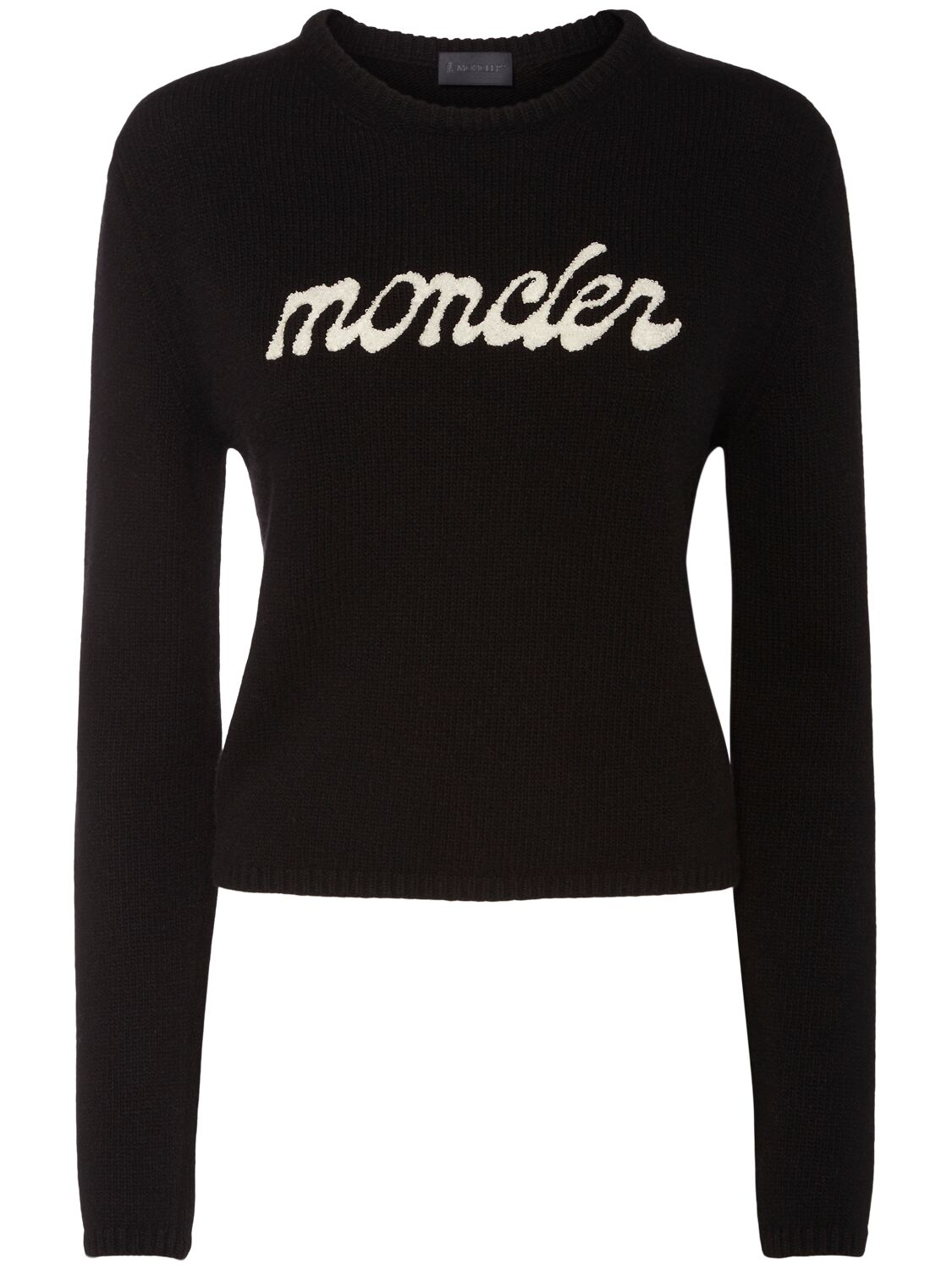 Moncler Embroidered Logo Wool Blend Sweater In Black
