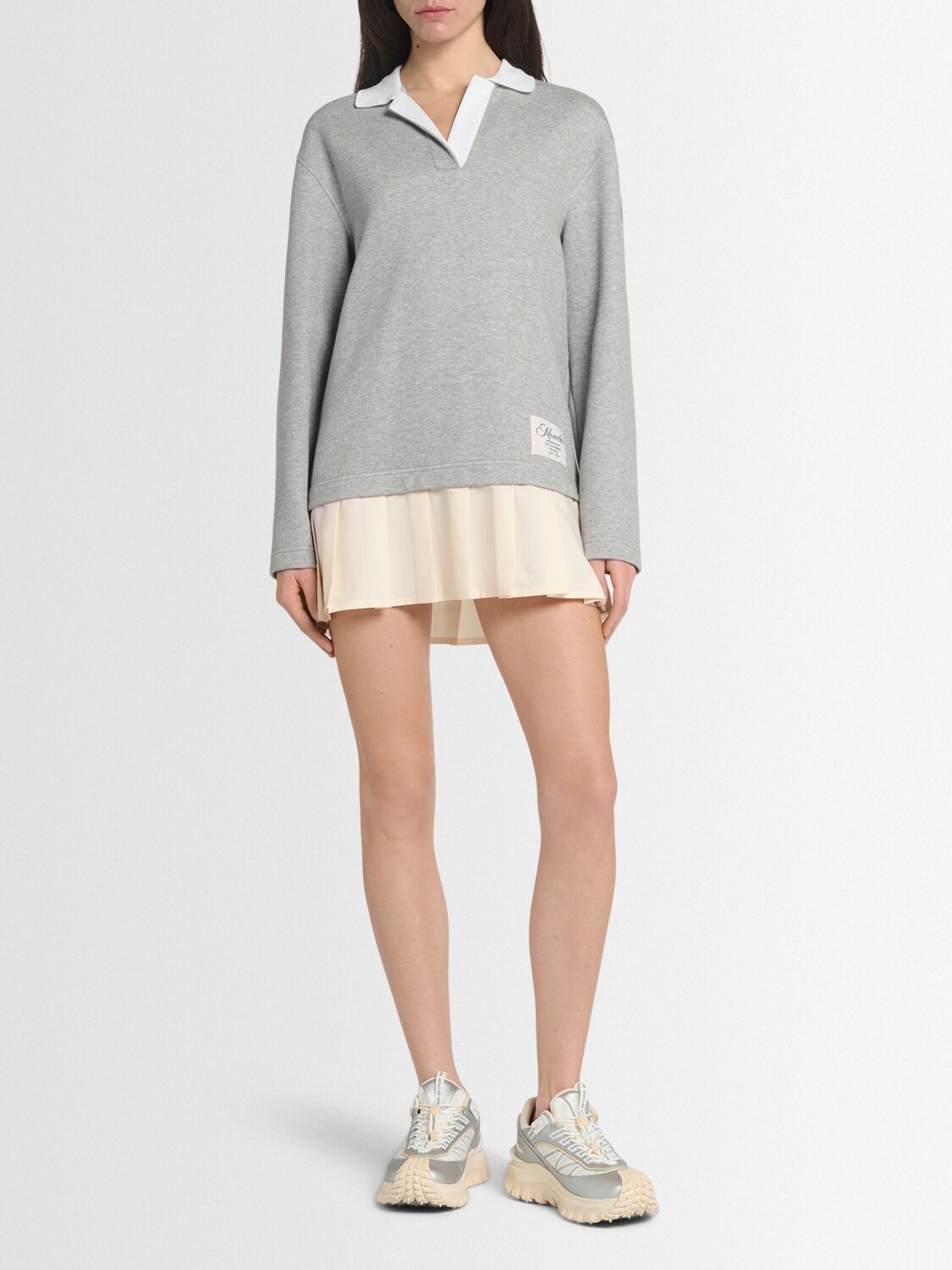 Moncler Long Sleeve Mixed Media Polo Dress In Gray