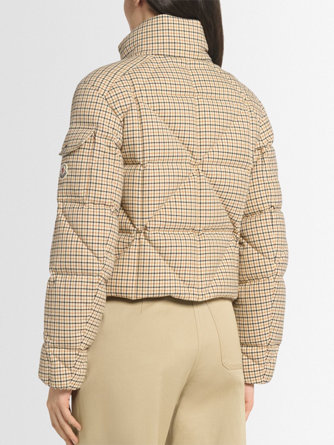 Moncler Keros Wool Blend Check Short Down Jacket
