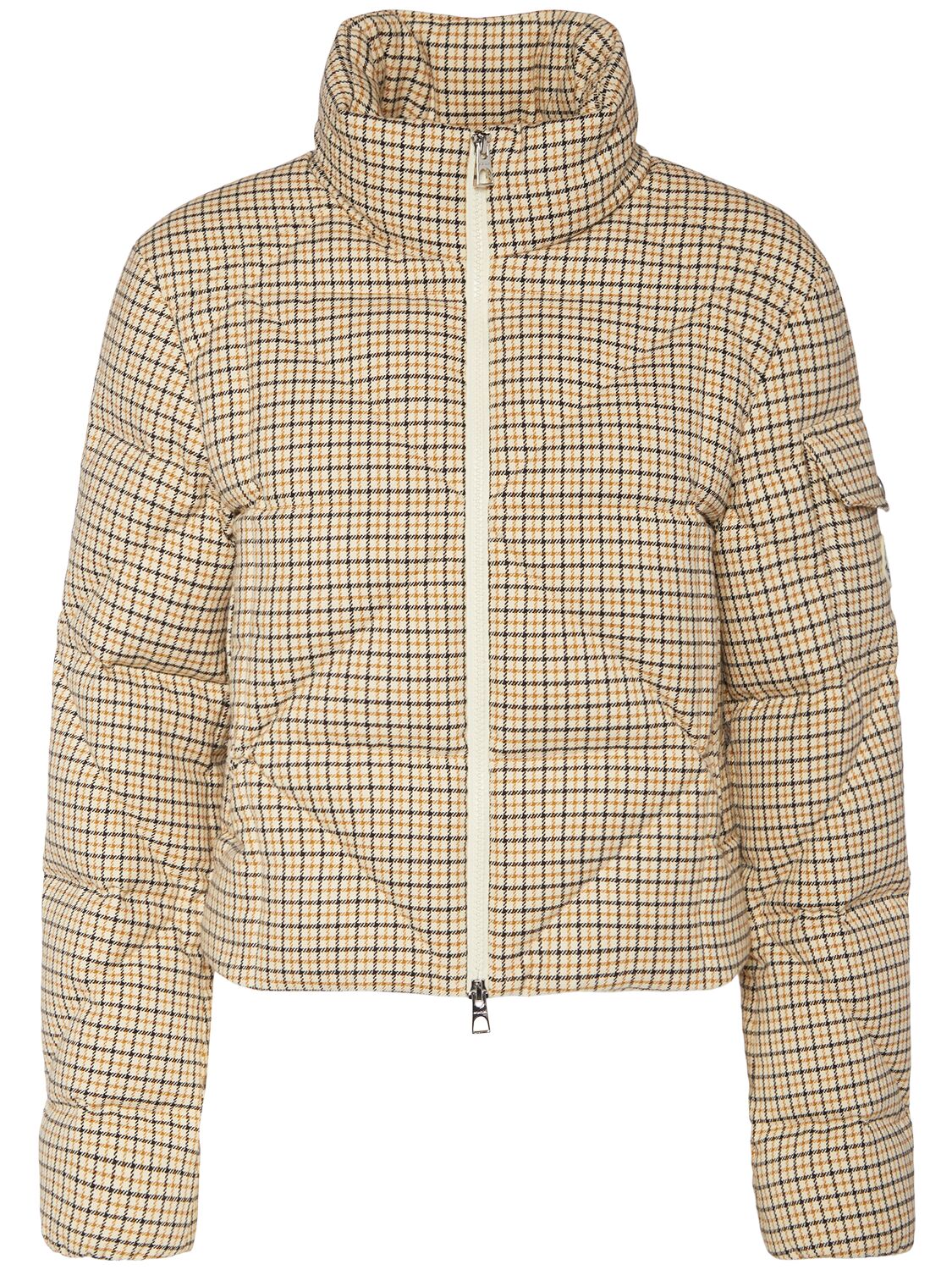 Moncler Keros Wool Blend Check Short Down Jacket
