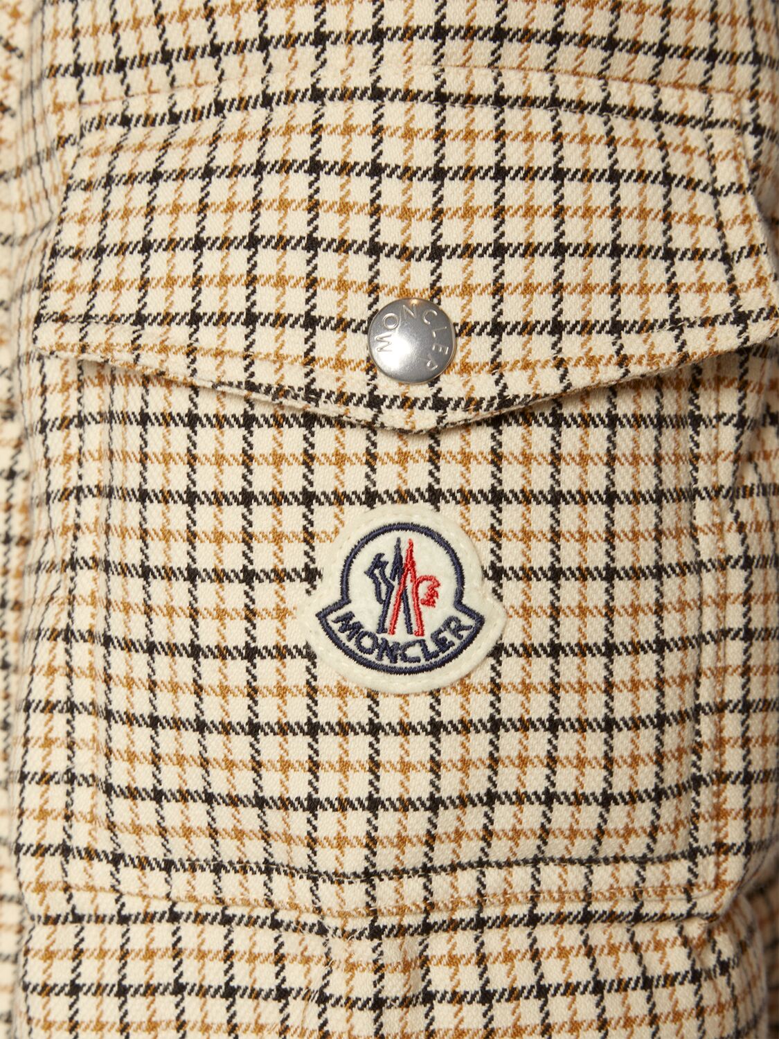 Moncler Keros Wool Blend Check Short Down Jacket