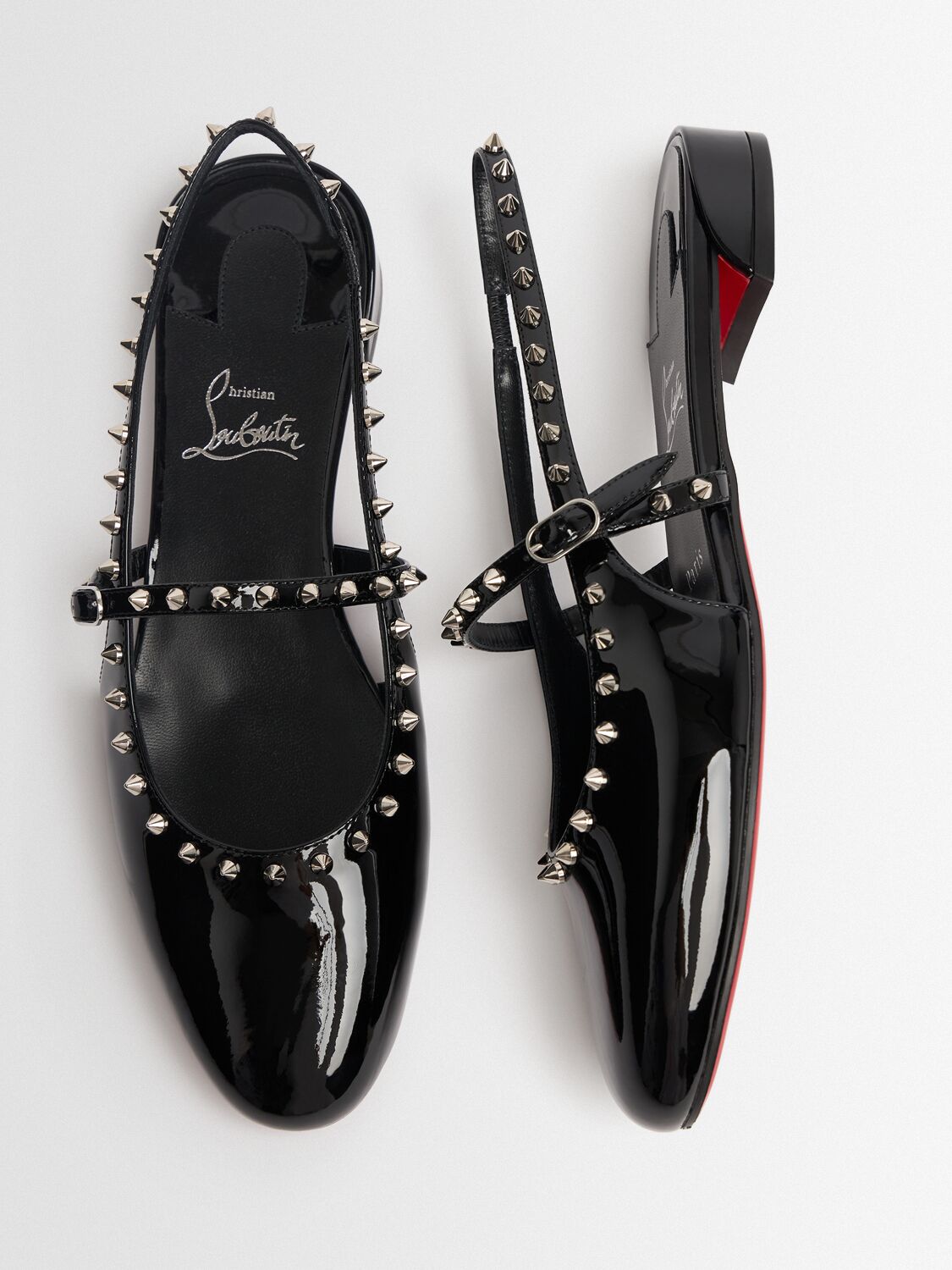 Christian Louboutin Sweet Janispikes Studded Patent-leather Slingback Flats