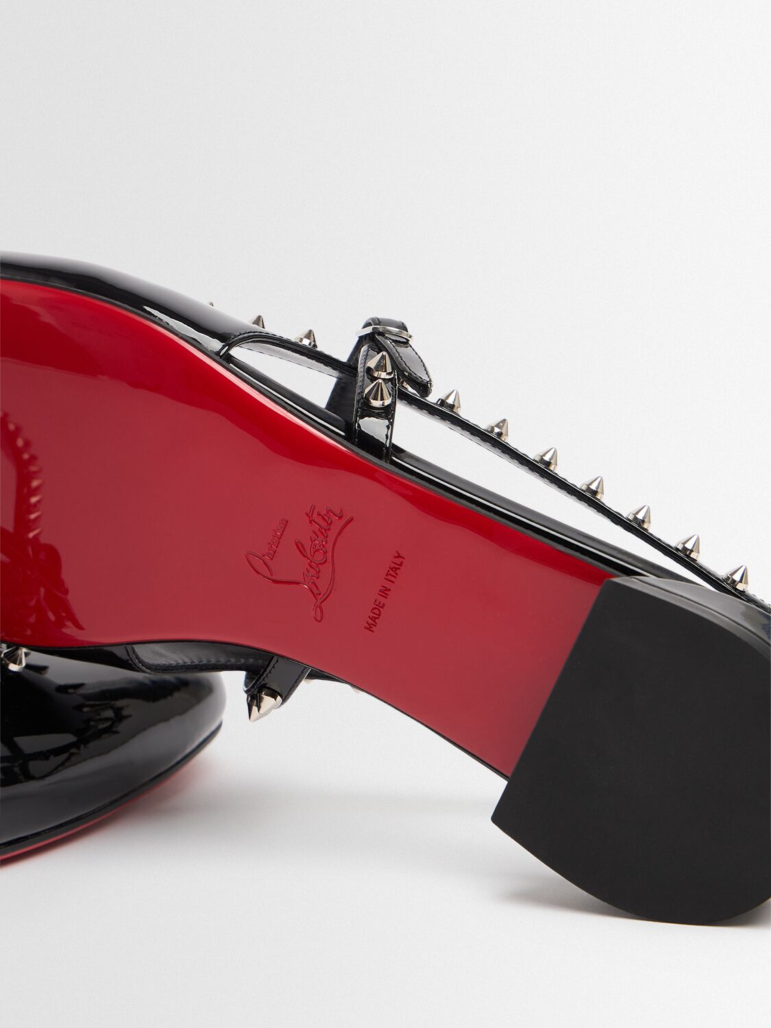 Christian Louboutin Sweet Janispikes Studded Patent-leather Slingback Flats