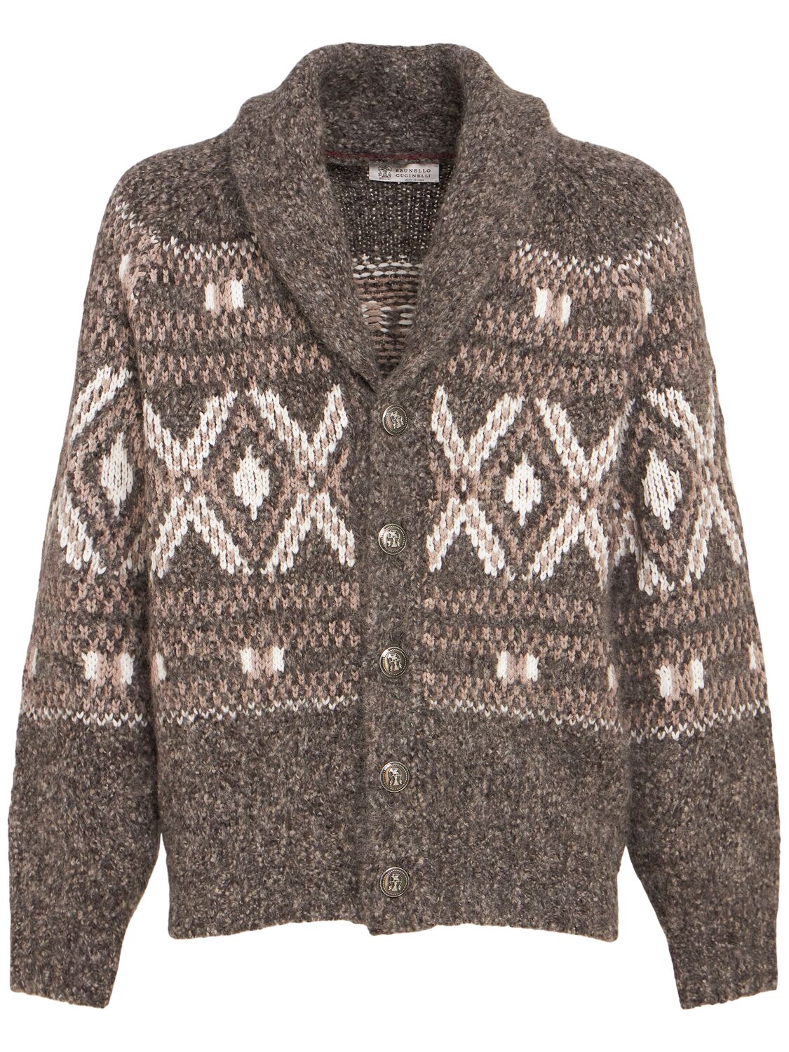 Cardigan En Jacquard Mélangé Alpaga - BRUNELLO CUCINELLI - Modalova