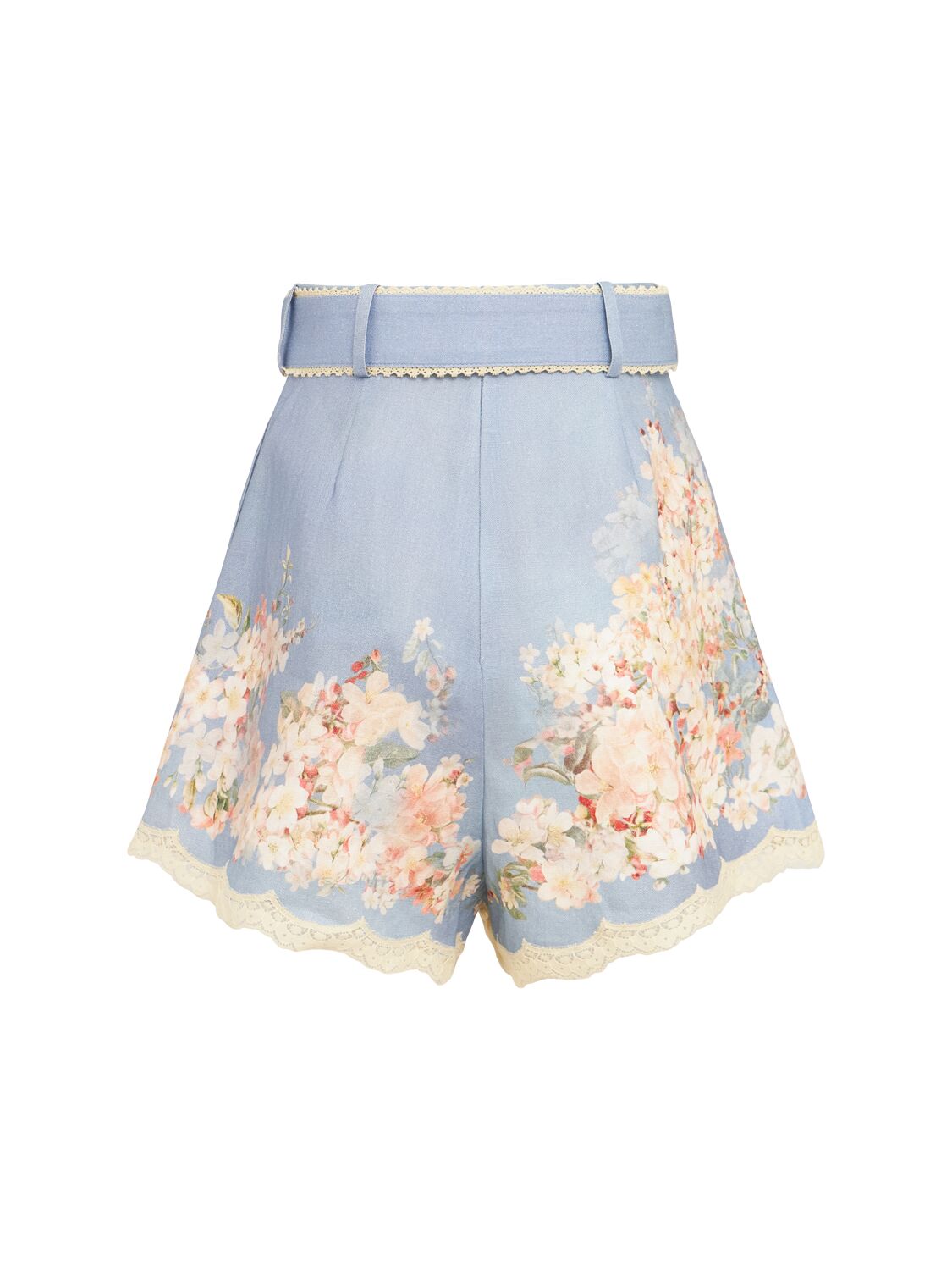 Zimmermann Womens Cascadian Tuck Floral Linen Shorts Teal Blue Botanical
