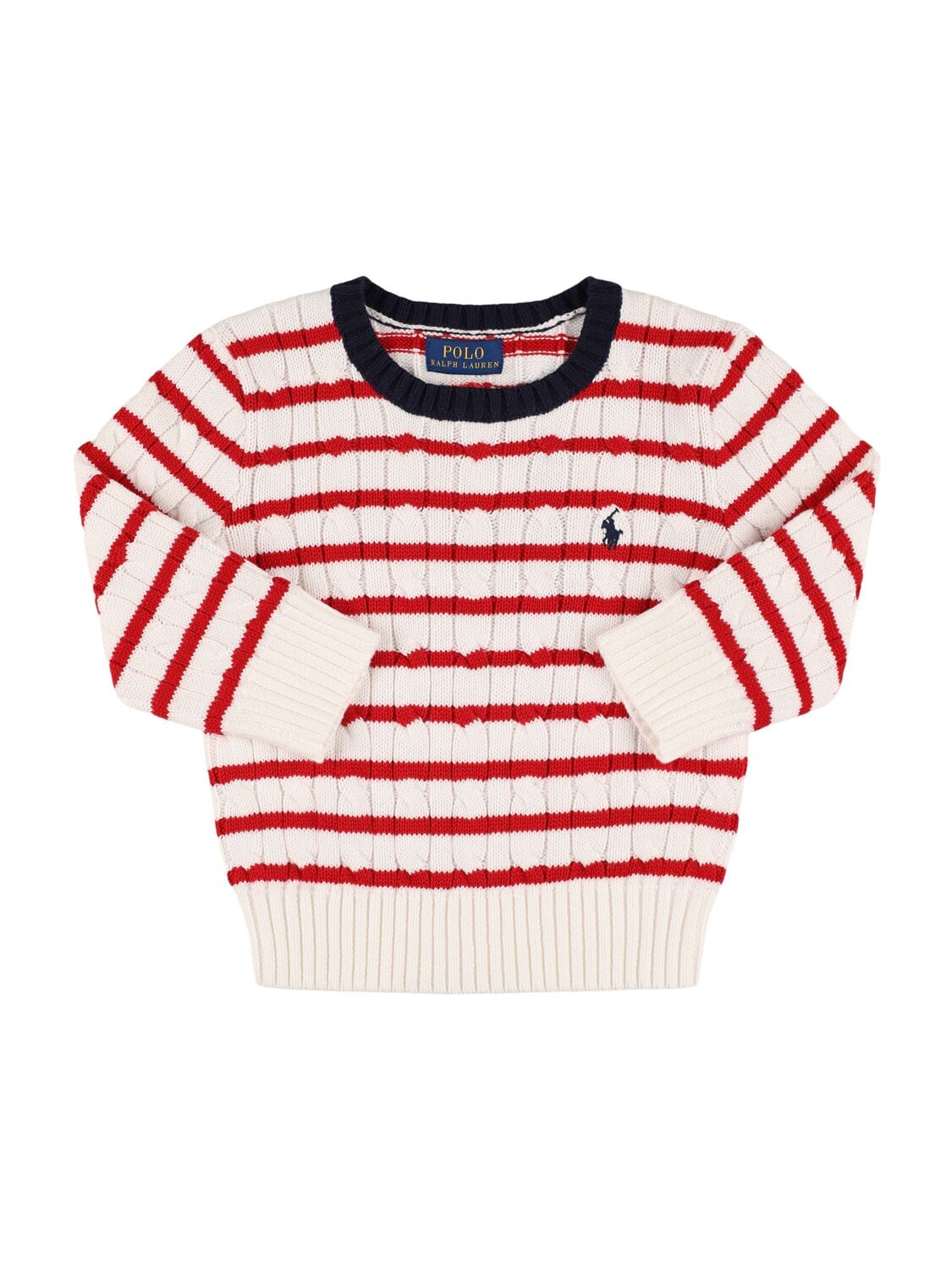 Striped Cotton Cable Knit Sweater