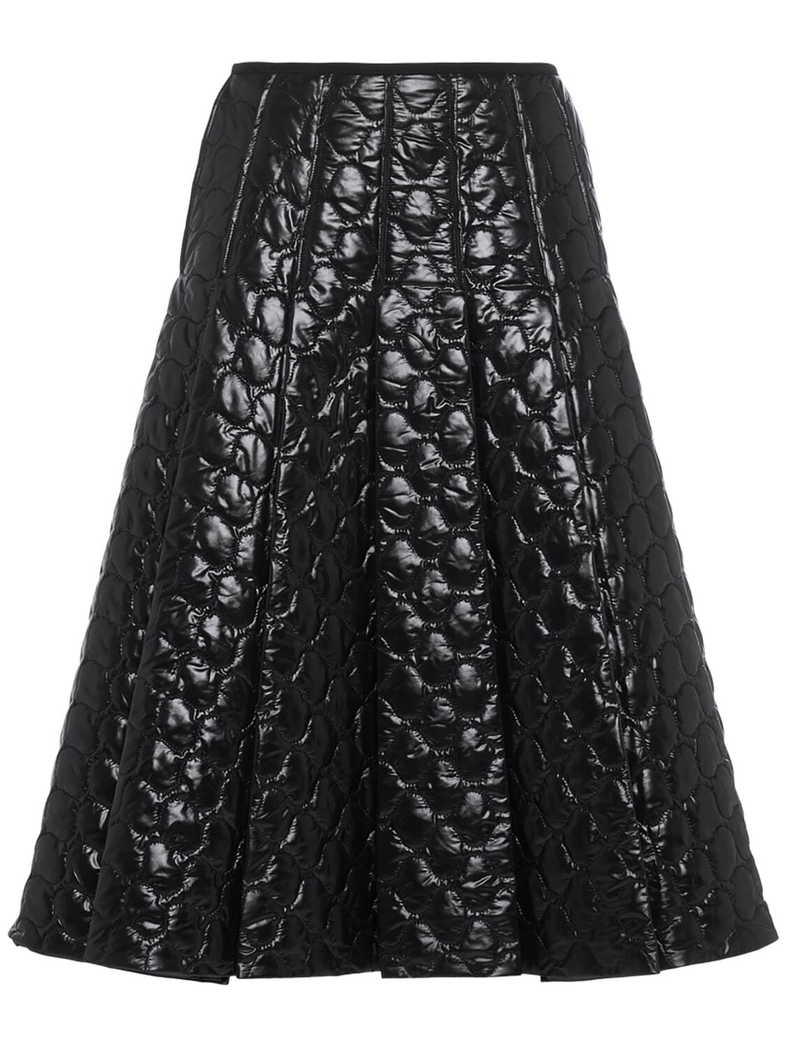 Square Quilted Padded Nylon Midi Skirt