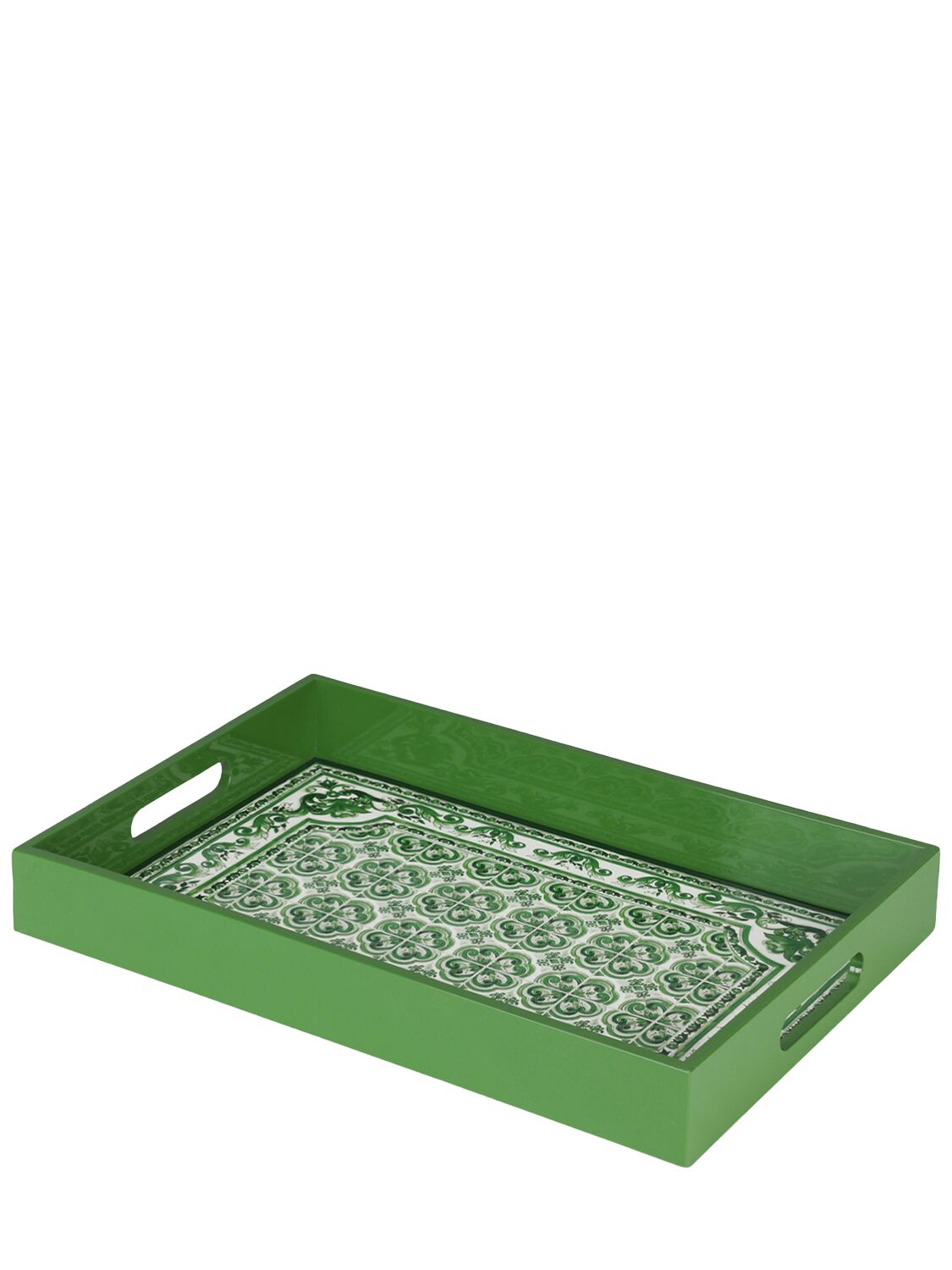 Dolce & Gabbana Maiolica Verde Wooden Tray In Green