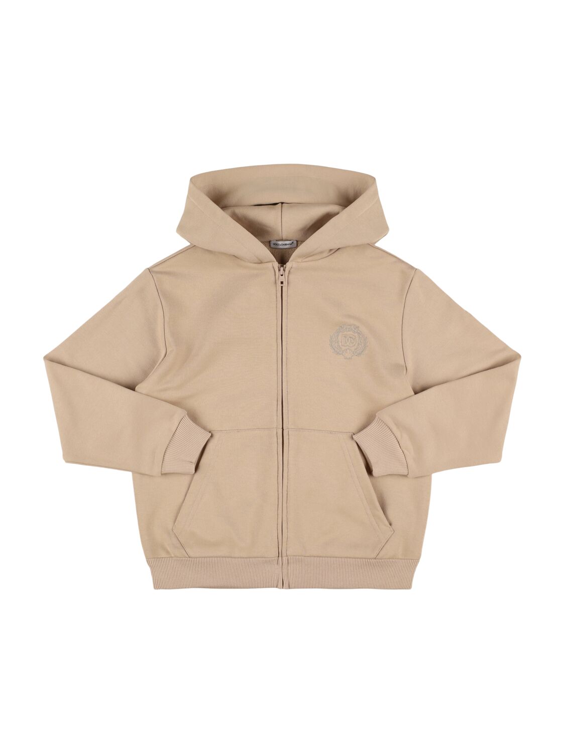 Dolce & Gabbana Cotton Zip Sweatshirt In Sand