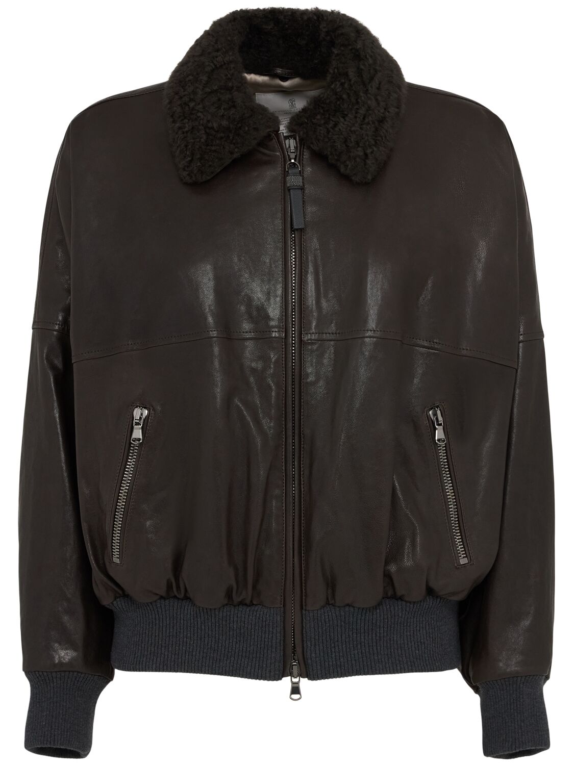Veste Bomber En Cuir Et Fourrure - BRUNELLO CUCINELLI - Modalova