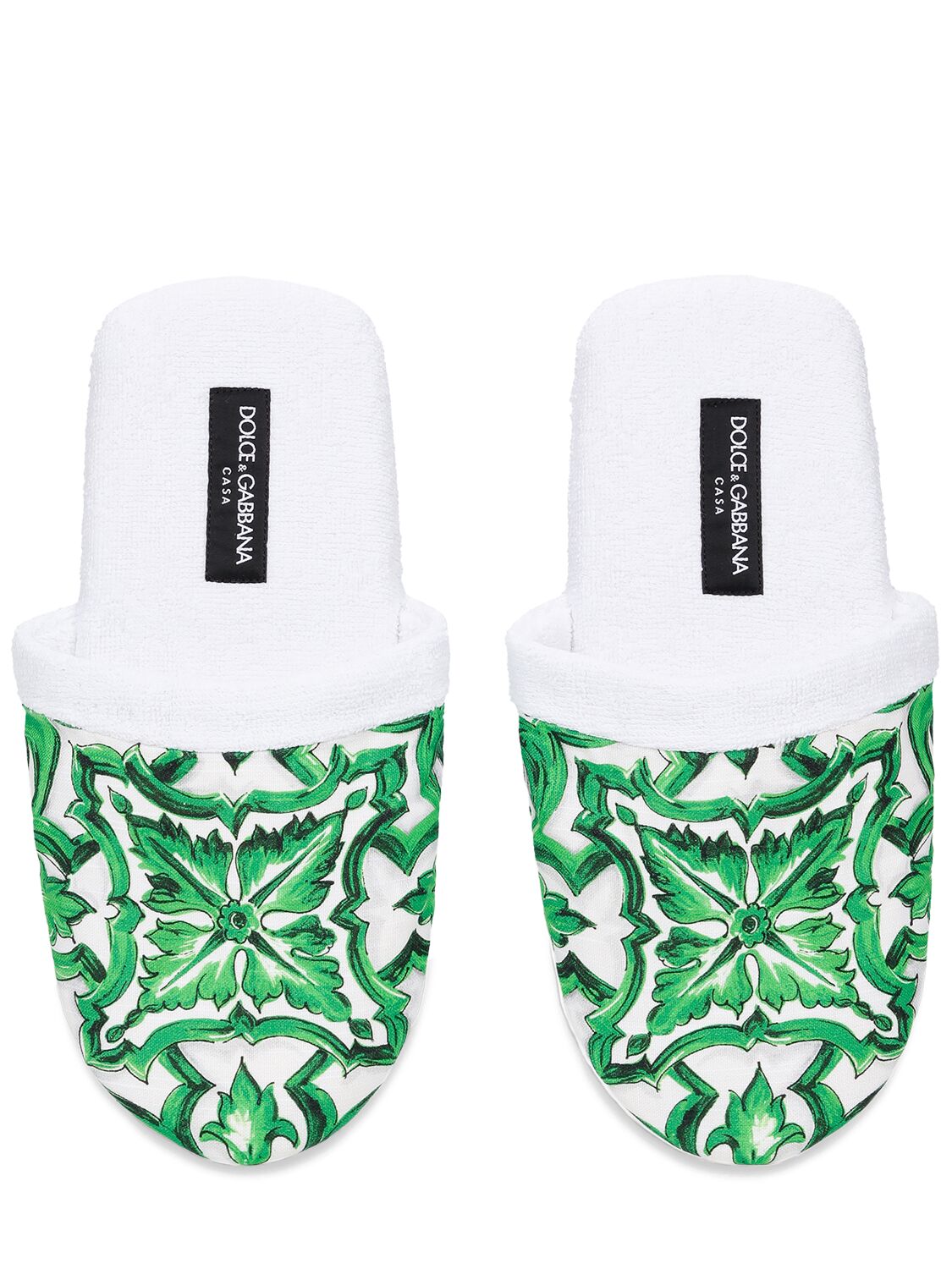 Dolce & Gabbana Maiolica Verde Cotton Terry Slippers In Green